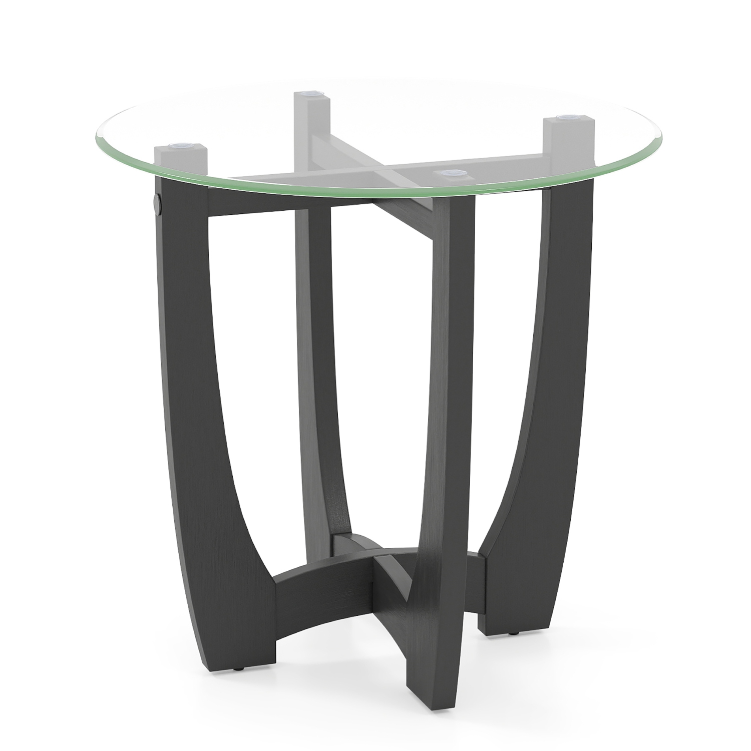 Gymax 23.5'' Round Side Table w/ Glass Tabletop Cross-shaped Solid Rubber Wood Frame