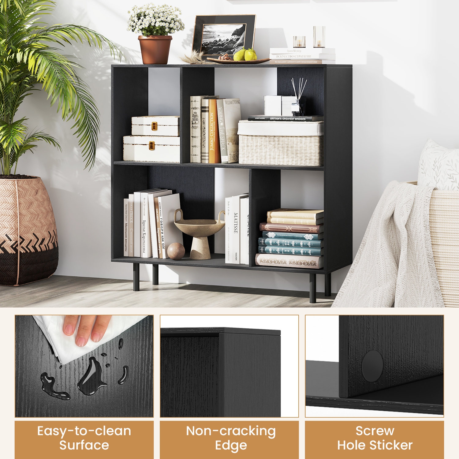 Gymax 2PCS 4 Cubby Open Bookcase 3-Tier Freestanding Bookshelf w/ Detachable Metal Legs