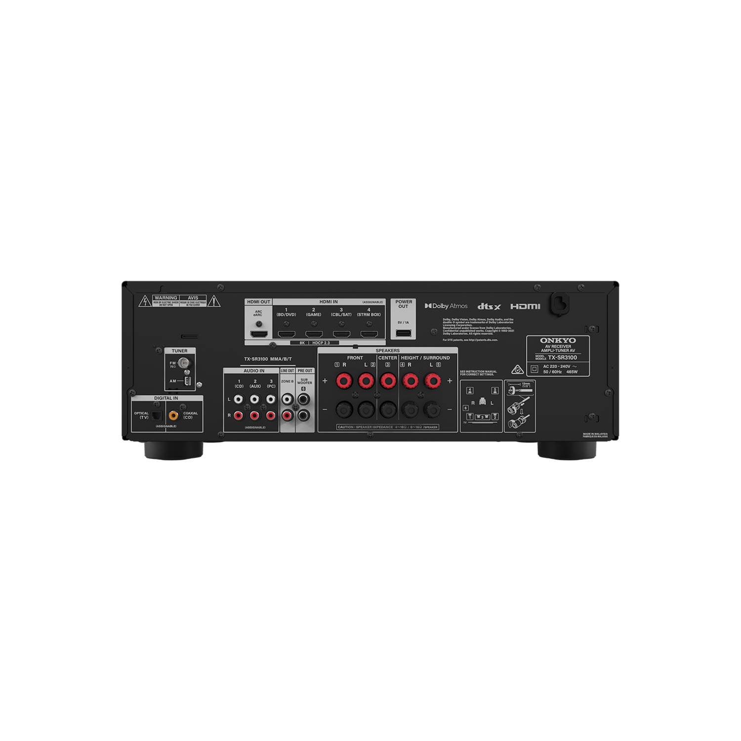 Récepteur de cinéma maison 5,2 canaux TX-SR3100 d'Onkyo avec Bluetooth et Dolby Atmos