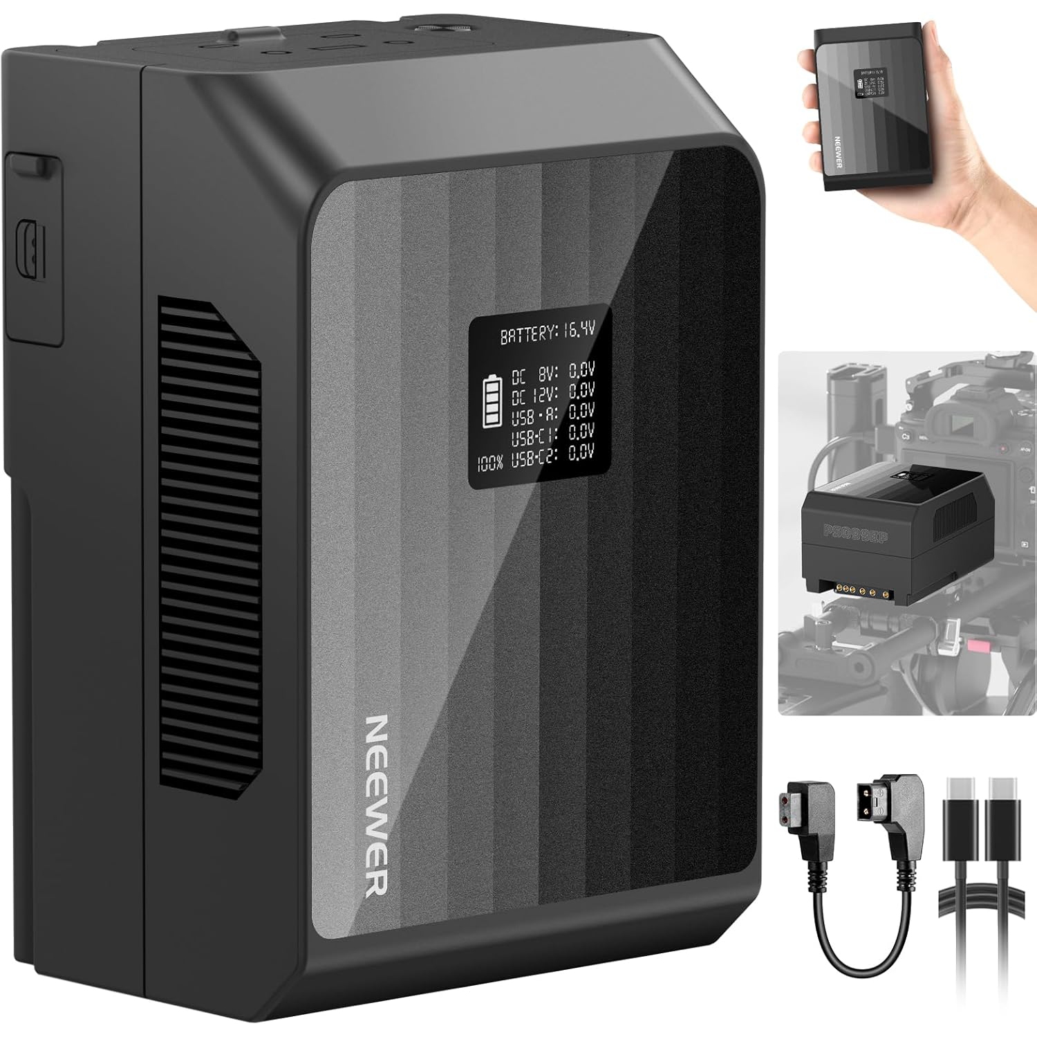 NEEWER Mini V Mount Battery PS099EP, 6800mAh 99Wh 14.5V V Lock Battery with 100W PD Fast Charging, Compatible with BMPCC 4k 6k Camcorder Camera