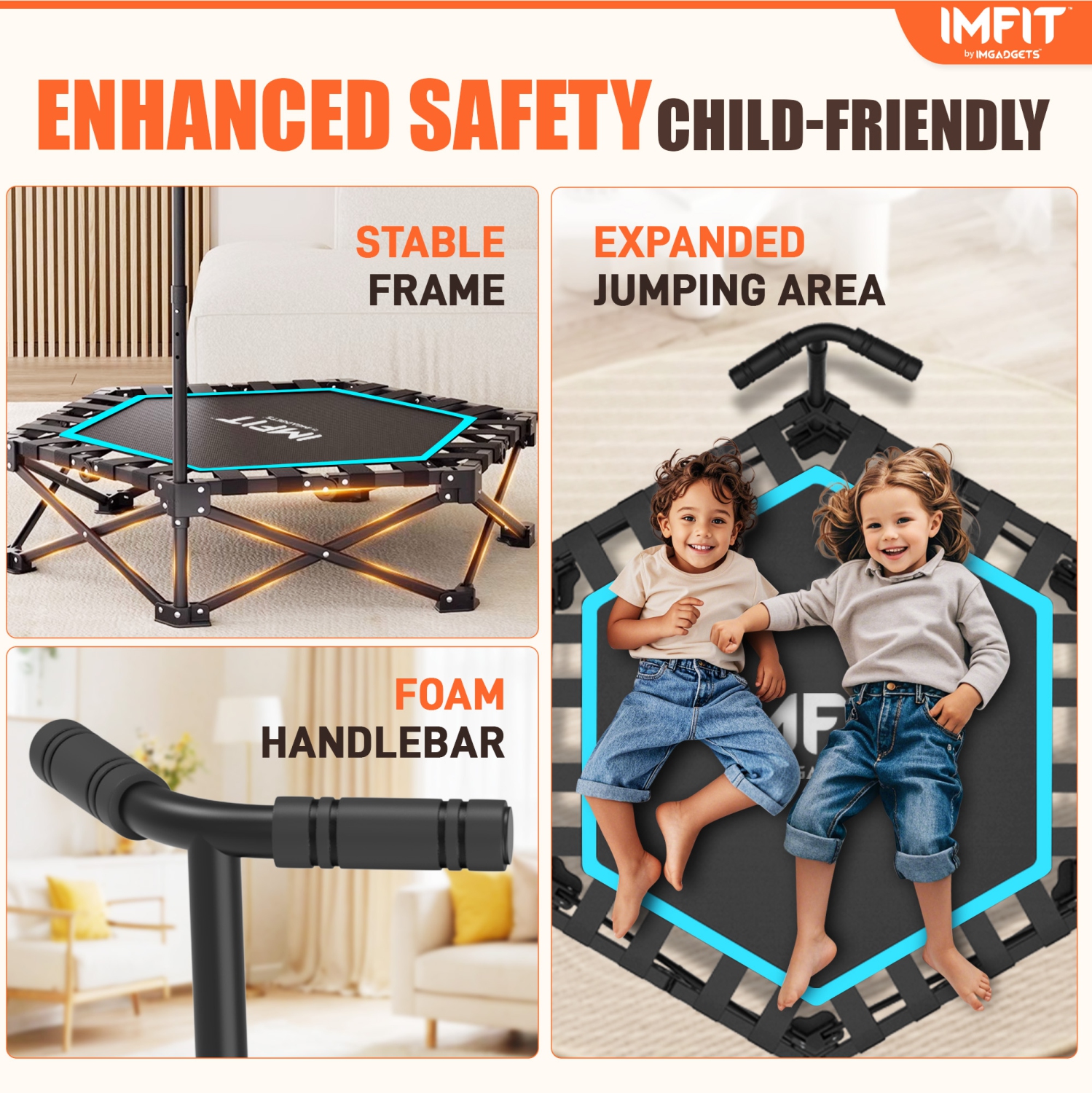 Trampoline de mise en forme pliable de 42&nbsp;po d'IMFIT | Capacité de poids 331&nbsp;lb | Bouncer ultra-silencieux | Guidon réglable à 3 niveaux |