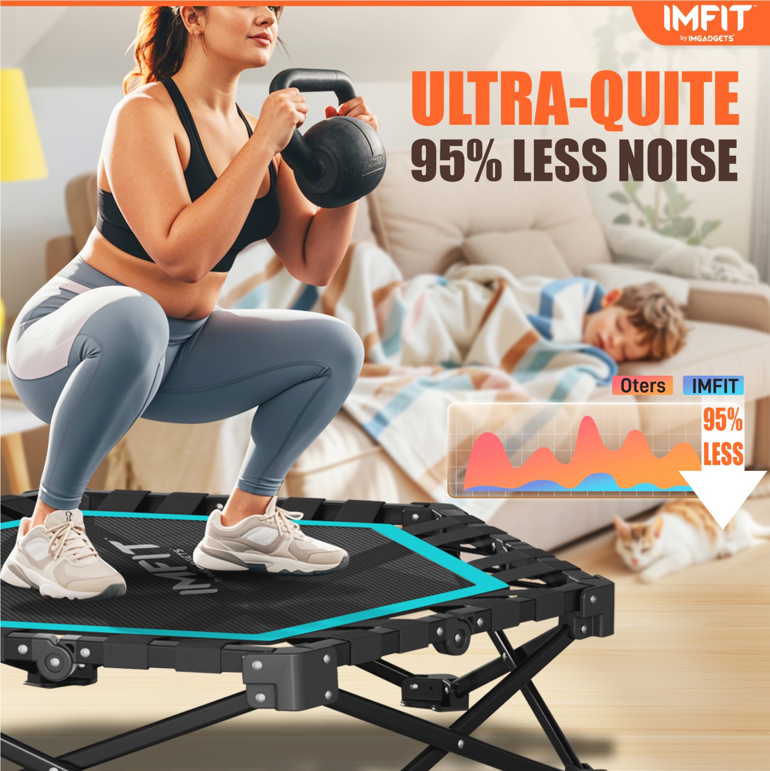 Trampoline de mise en forme pliable de 42&nbsp;po d'IMFIT | Capacité de poids 331&nbsp;lb | Bouncer ultra-silencieux | Guidon réglable à 3 niveaux |