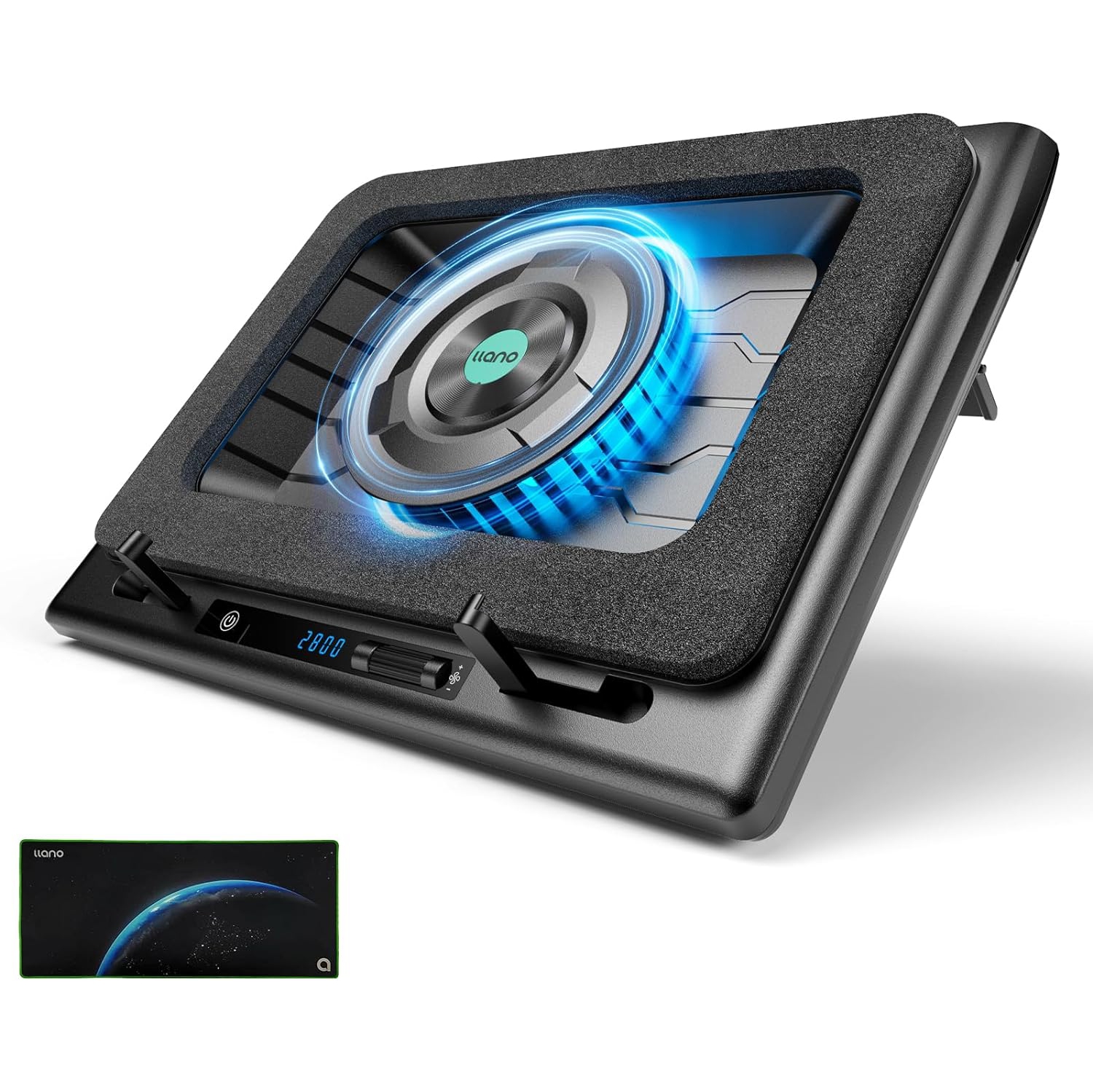 llano Gaming Laptop Cooling Pad Cooler Stand with 5.5inch External Fan Adjustable Speed Touch Control 3-Port USB Rapid Temperature Regulation for