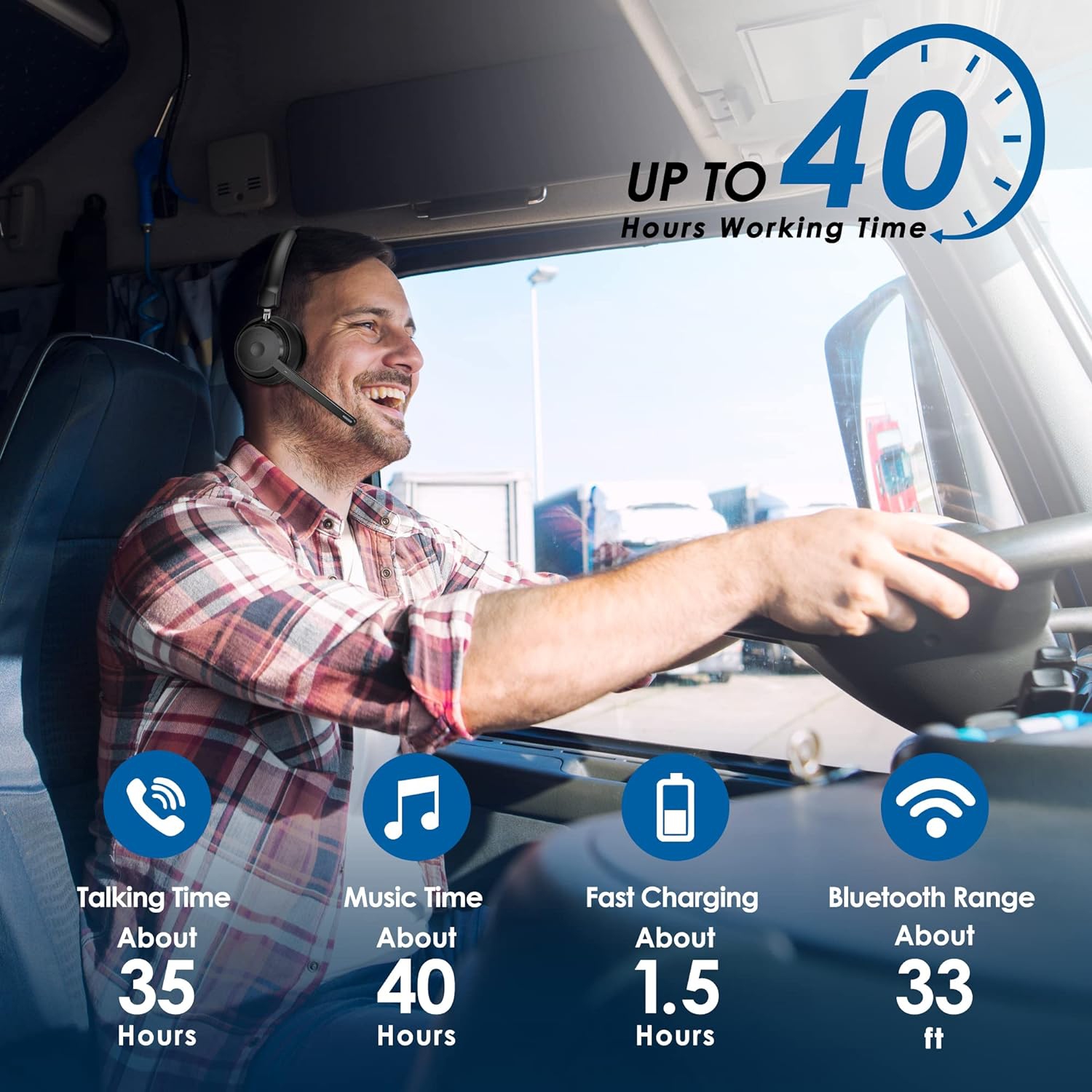 Casque d'écoute Bluetooth Mopchnic avec microphone amélioré et suppression du bruit par IA, casque d'écoute Bluetooth avec clé USB