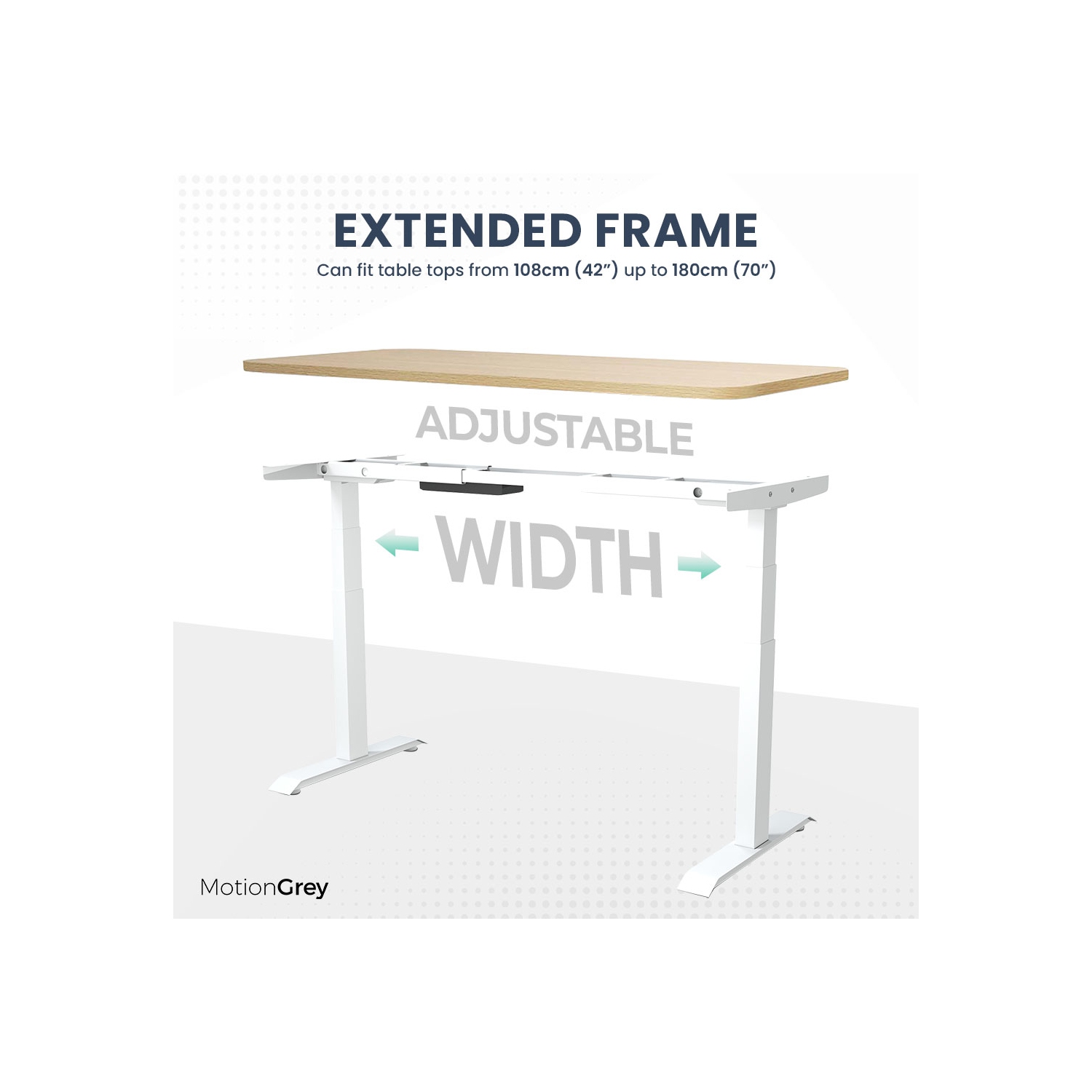 Table maison/bureau debout à hauteur réglable allemande à deux moteurs MotionGrey - Cadre blanc/table