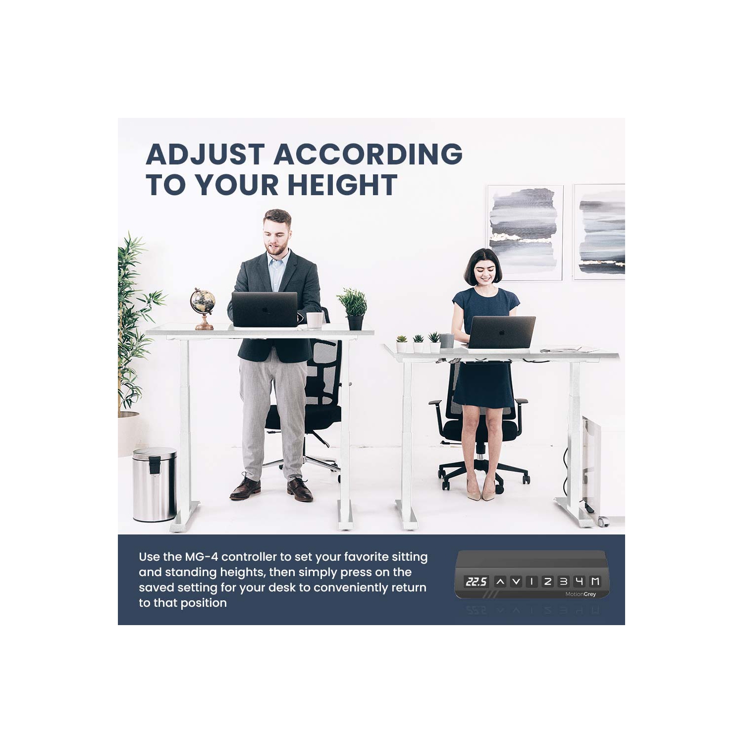 Table maison/bureau debout à hauteur réglable allemande à deux moteurs MotionGrey - Cadre blanc/table