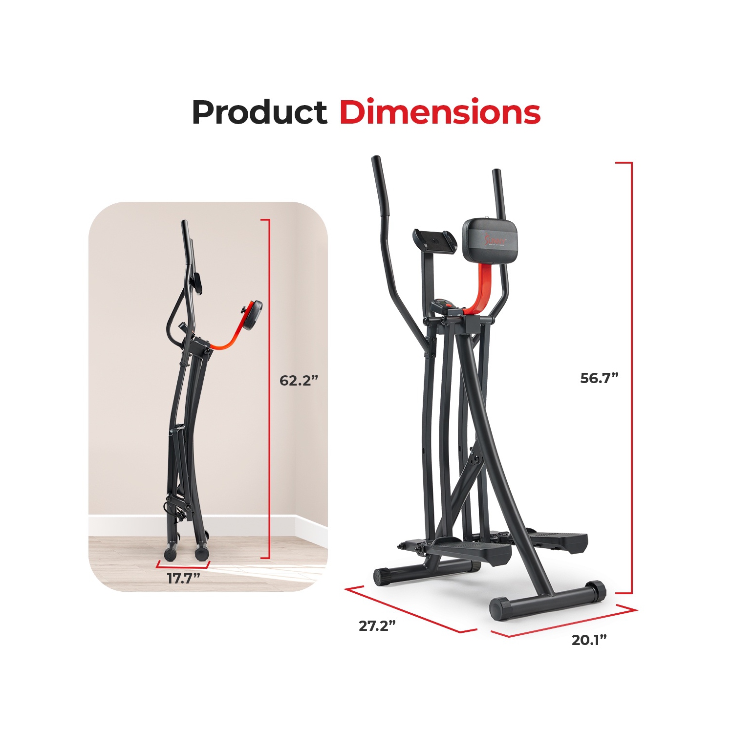 Exerciseur elliptique Smart Air Walk de Sunny Health & Fitness avec moniteur Performance LCD, faible impact, bande de 30&nbsp;po et application