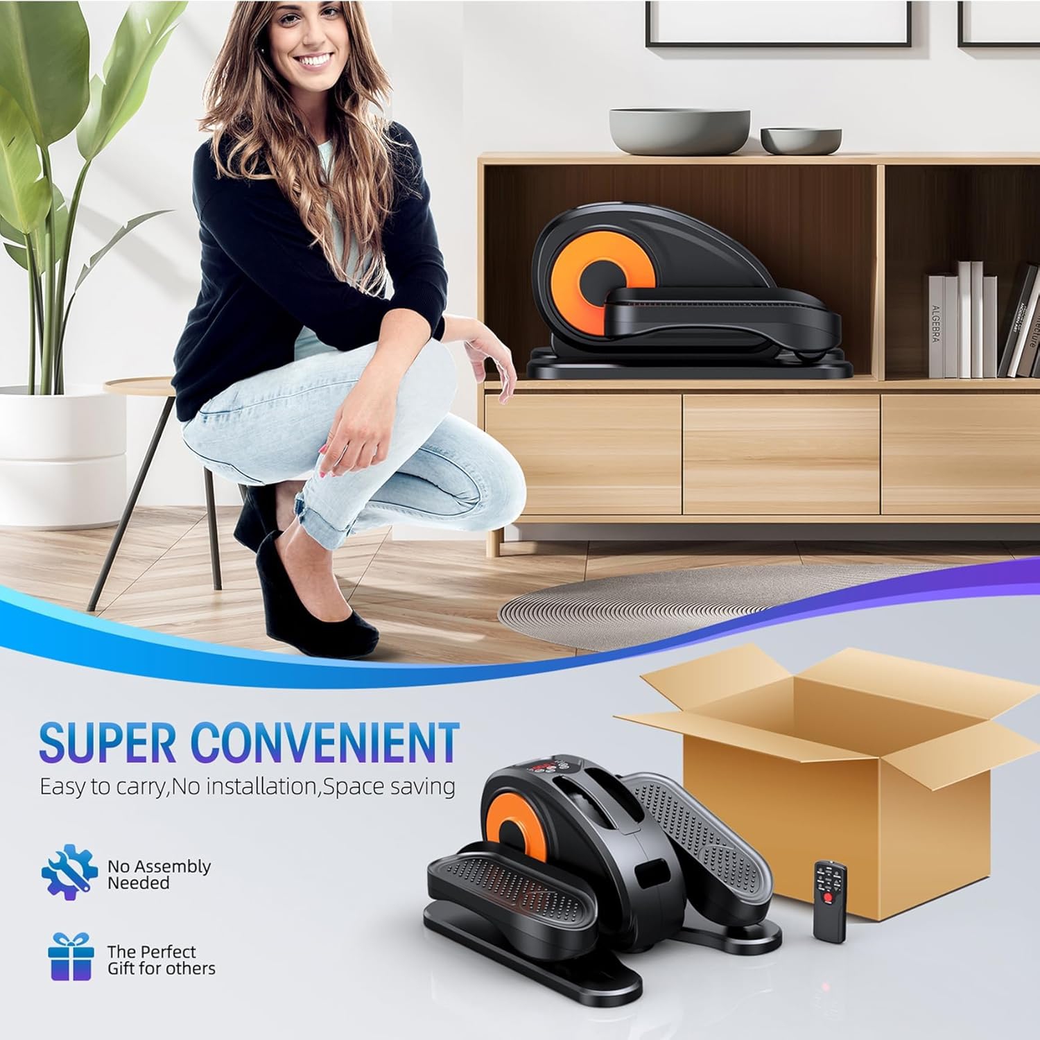 Remis à neuf - Appareil elliptique sous le bureau Gugttr, exerciseur électrique à pédales assis, orange