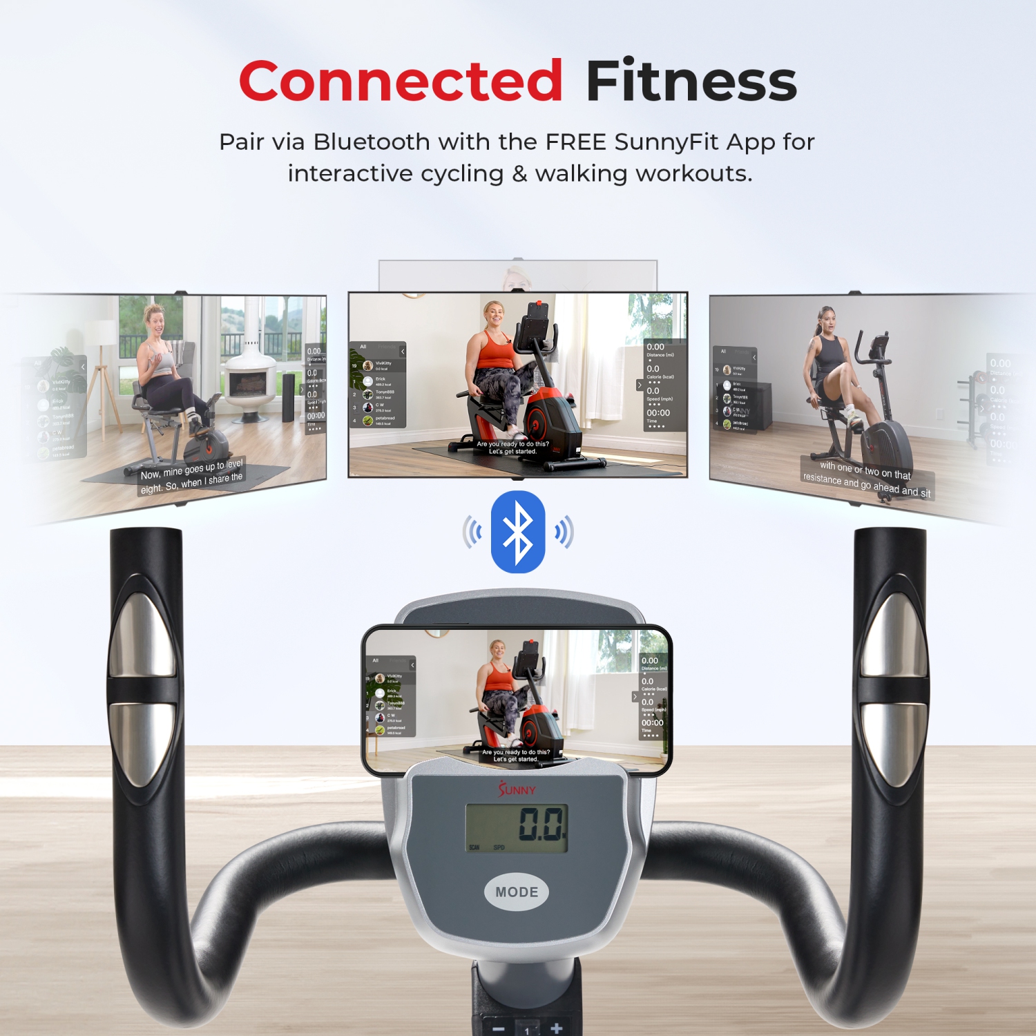 Vélo à position allongée magnétique intelligent Essentials Series de Sunny Health & Fitness avec connectivité Bluetooth améliorée par application