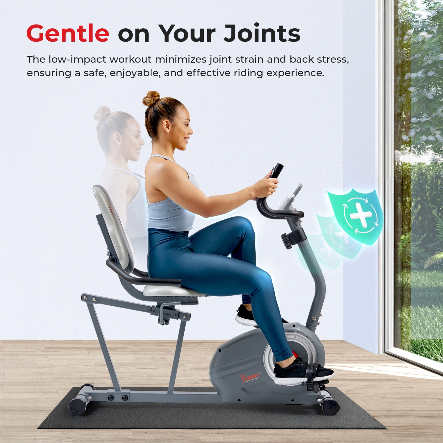 Vélo à position allongée magnétique intelligent Essentials Series de Sunny Health & Fitness avec connectivité Bluetooth améliorée par application