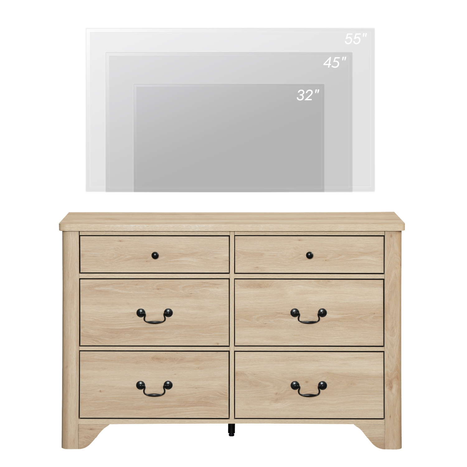 Commode à 6 tiroirs WAMPAT pour chambre à coucher, commode en bois Farmhouse, meuble pour téléviseur avec grands tiroirs en chêne, grande commode