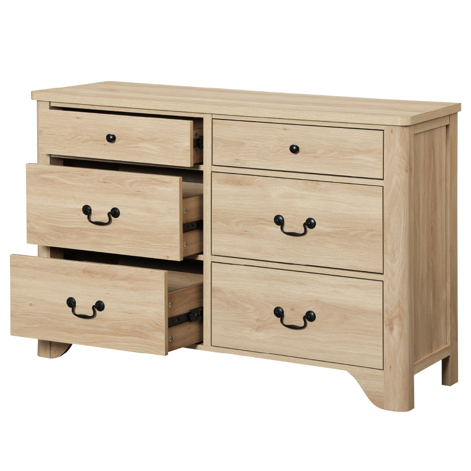 Commode à 6 tiroirs WAMPAT pour chambre à coucher, commode en bois Farmhouse, meuble pour téléviseur avec grands tiroirs en chêne, grande commode