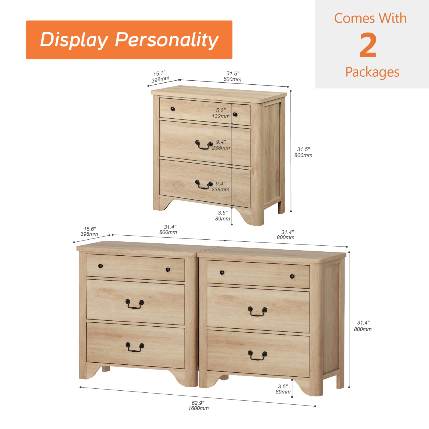 Commode à 6 tiroirs WAMPAT pour chambre à coucher, commode champêtre avec grand coffre à tiroirs, commode en bois de chêne Commode moderne pour