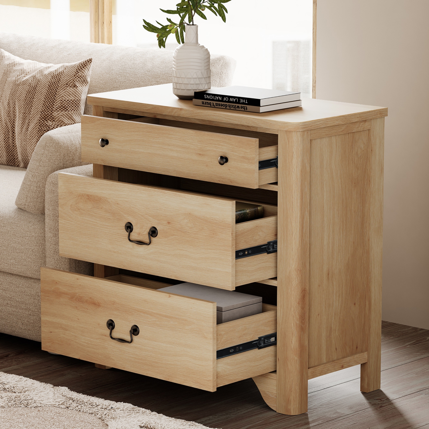 Commode à 6 tiroirs WAMPAT pour chambre à coucher, commode champêtre avec grand coffre à tiroirs, commode en bois de chêne Commode moderne pour