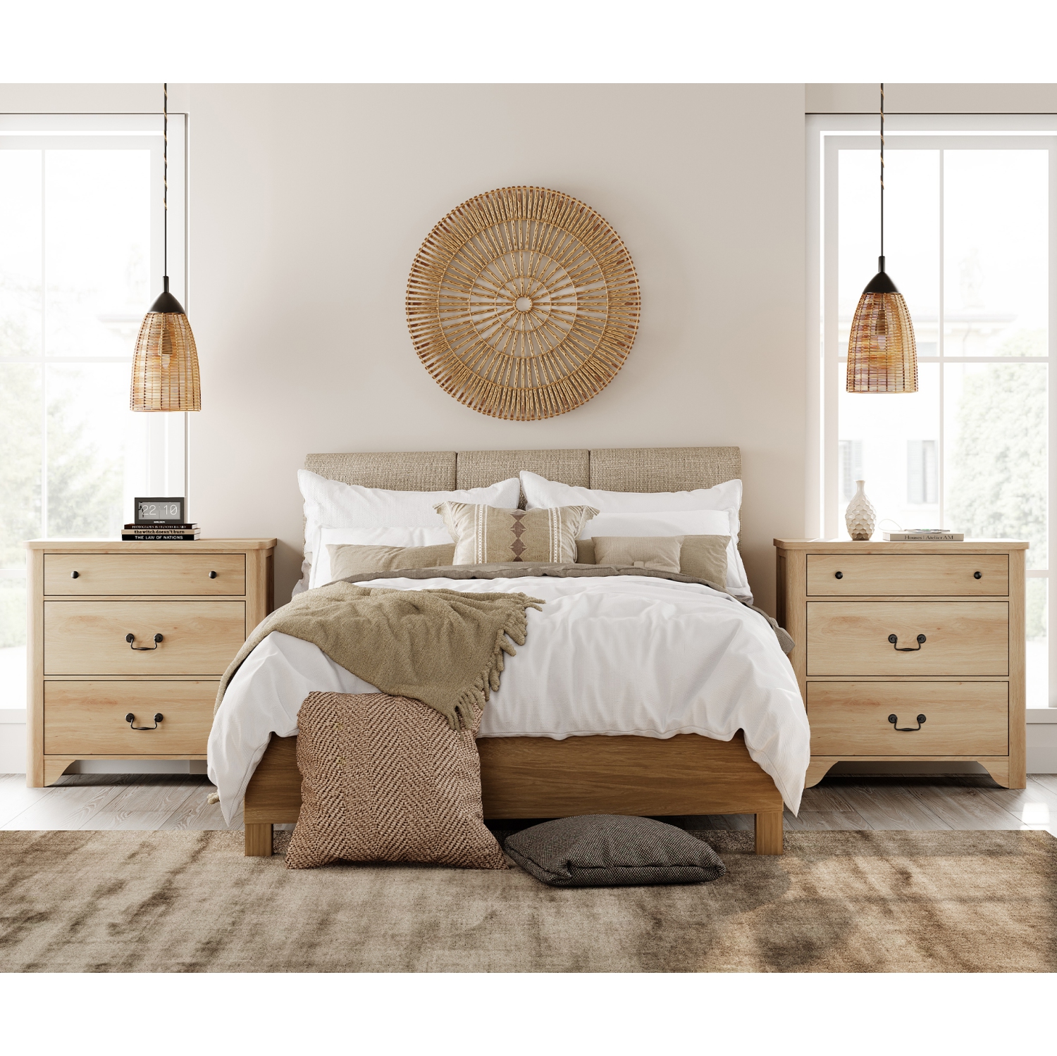 Commode à 6 tiroirs WAMPAT pour chambre à coucher, commode champêtre avec grand coffre à tiroirs, commode en bois de chêne Commode moderne pour