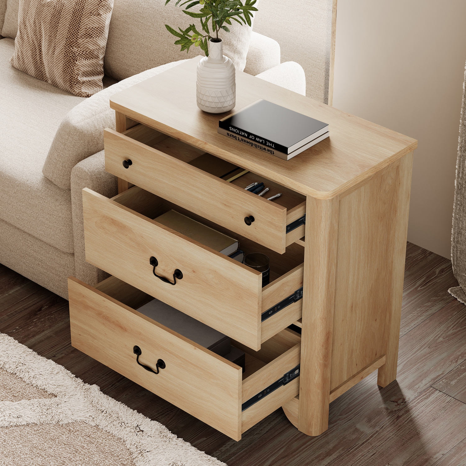 Commode à 9 tiroirs WAMPAT pour chambre à coucher, commode Farmhouse de 94,5&nbsp;po de largeur en chêne avec large commode à tiroirs, armoire de