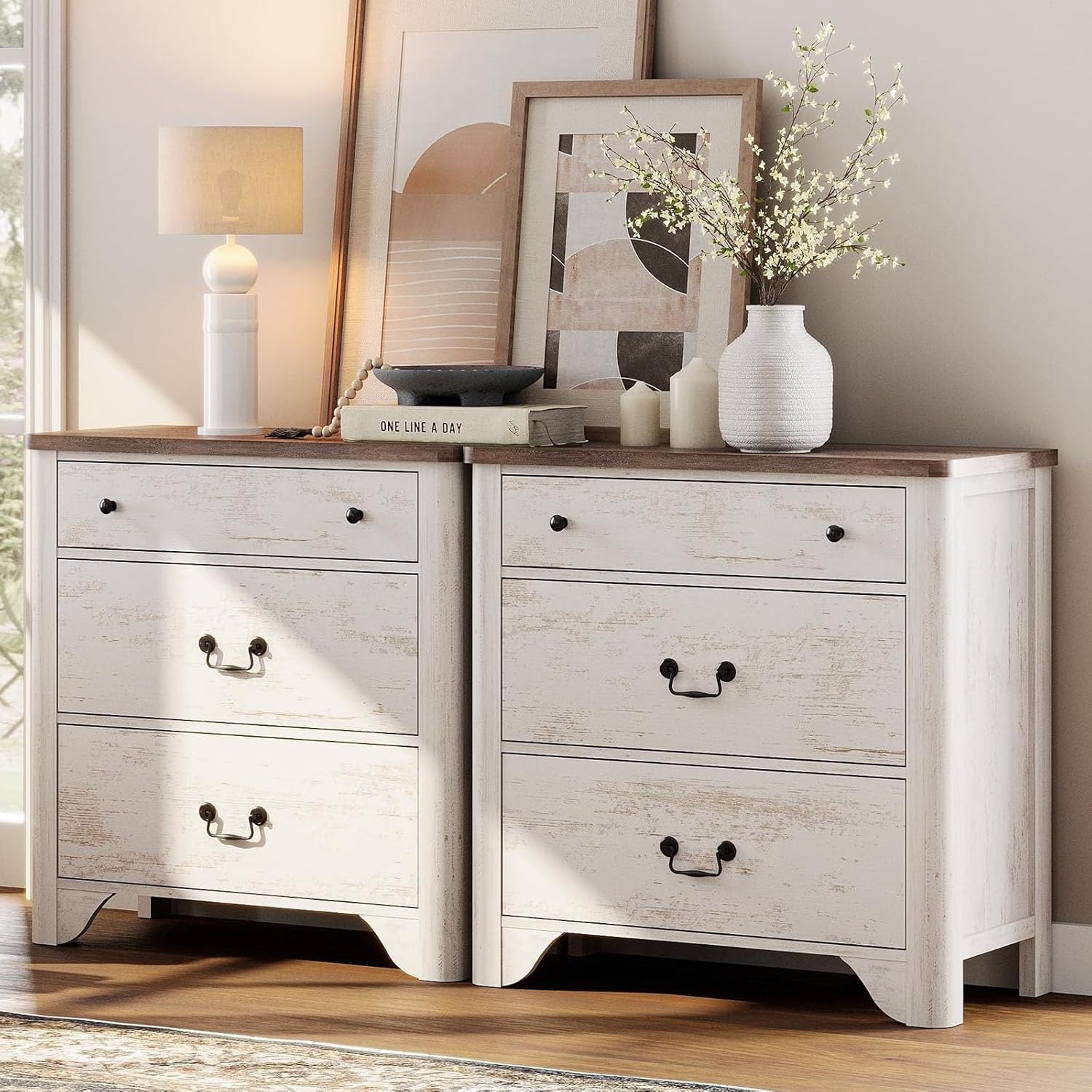 Commode à 6 tiroirs WAMPAT pour chambre à coucher, commode blanche de 63&nbsp;po de largeur avec grand coffre à tiroirs, commode en bois moderne