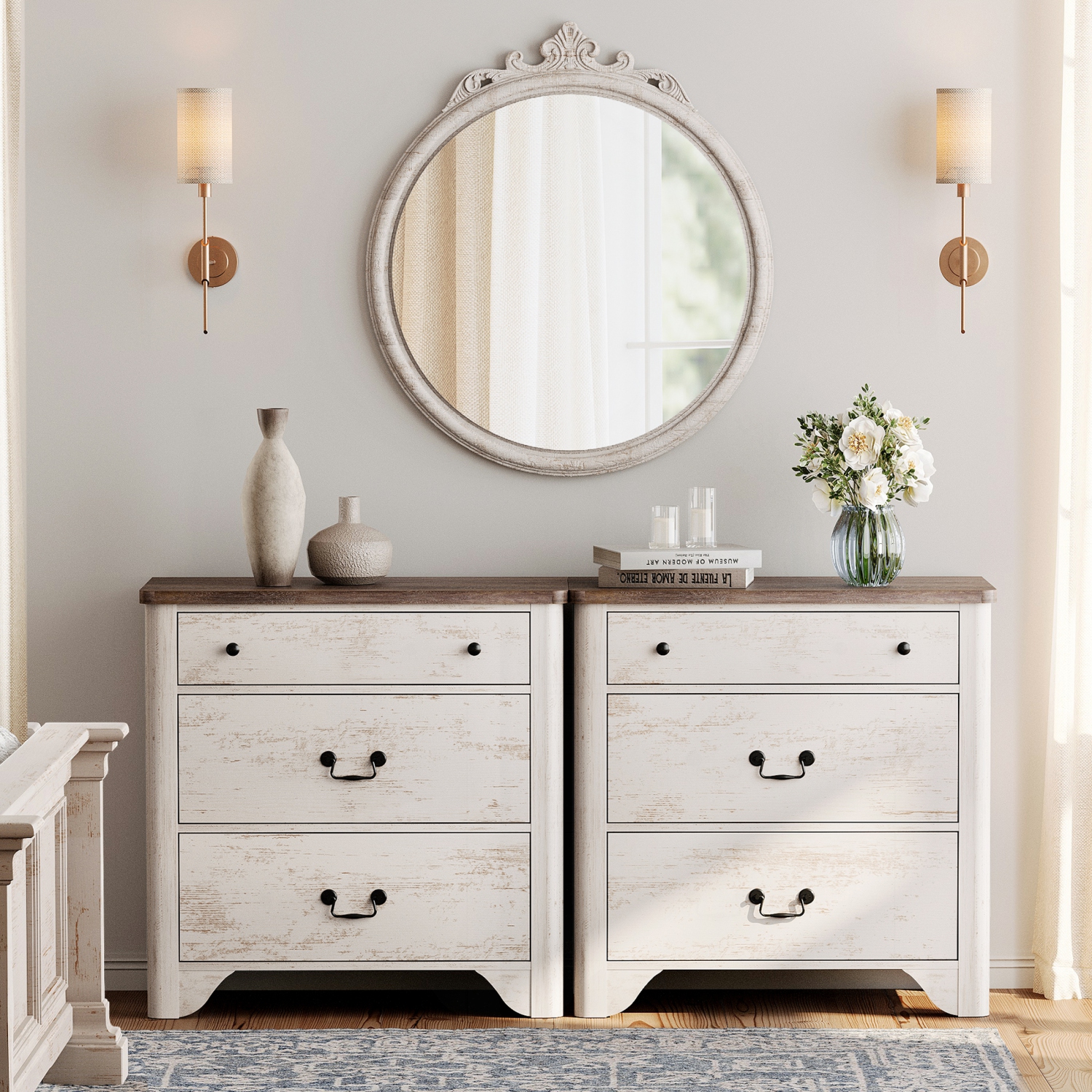 Commode à 6 tiroirs WAMPAT pour chambre à coucher, commode blanche de 63&nbsp;po de largeur avec grand coffre à tiroirs, commode en bois moderne