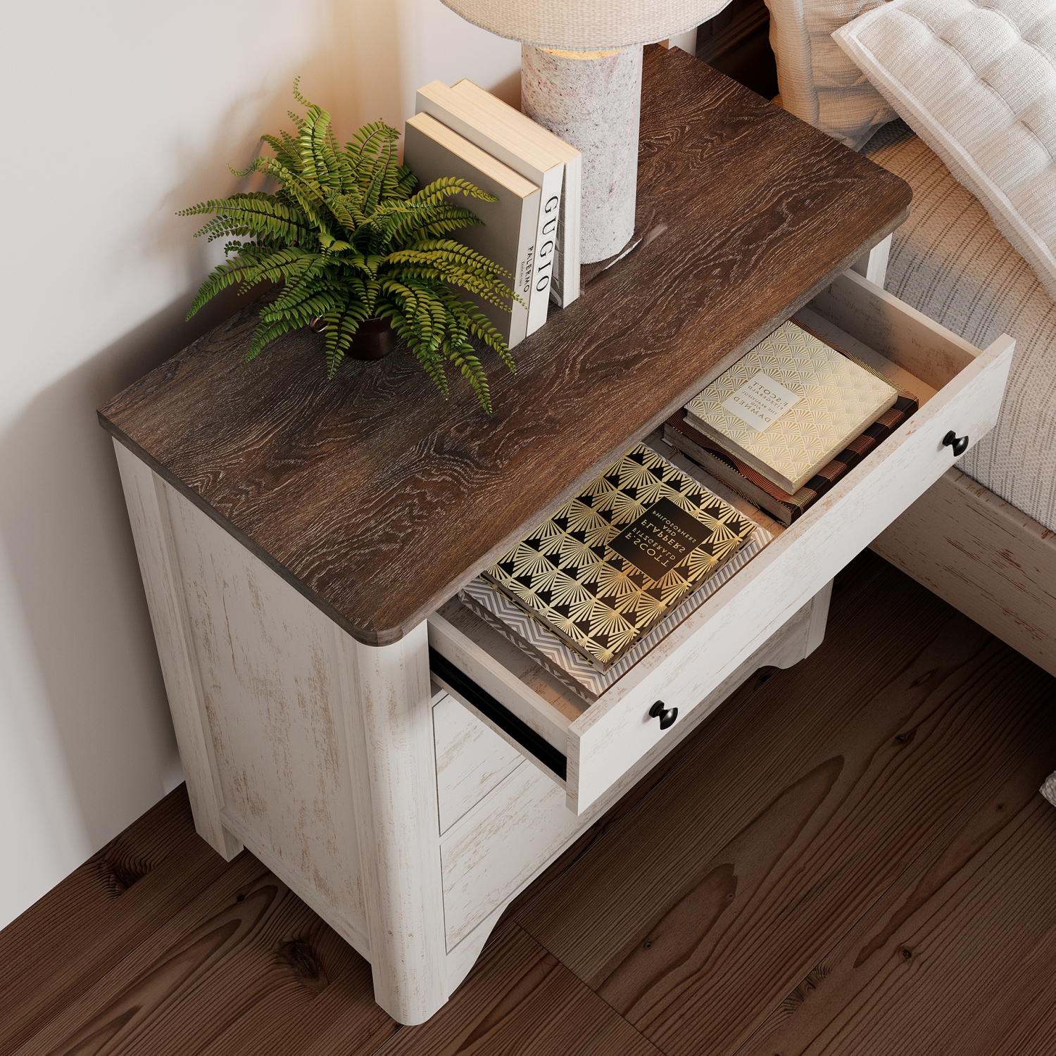 Commode à 6 tiroirs WAMPAT pour chambre à coucher, commode blanche de 63&nbsp;po de largeur avec grand coffre à tiroirs, commode en bois moderne