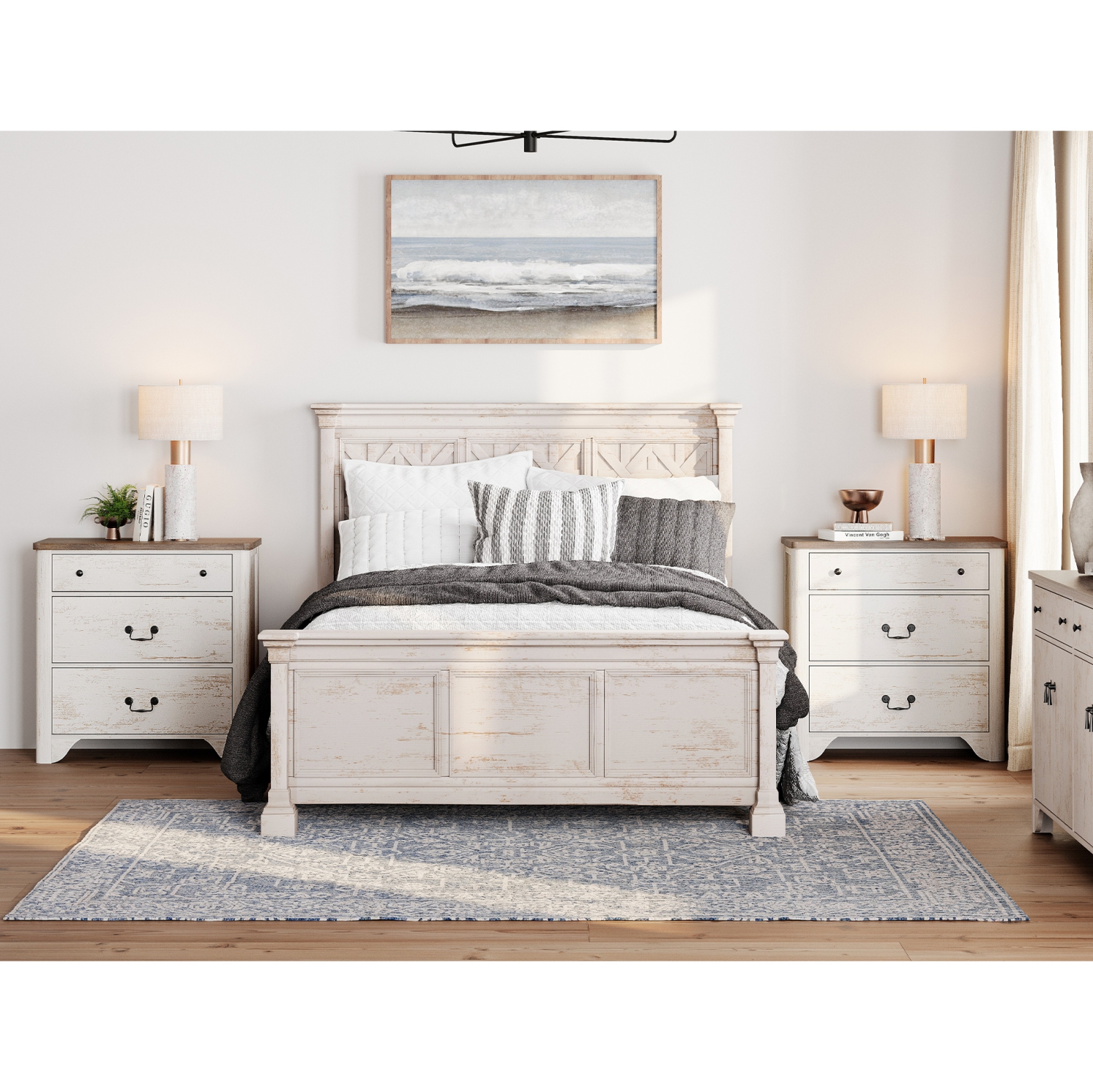 Commode à 6 tiroirs WAMPAT pour chambre à coucher, commode blanche de 63&nbsp;po de largeur avec grand coffre à tiroirs, commode en bois moderne