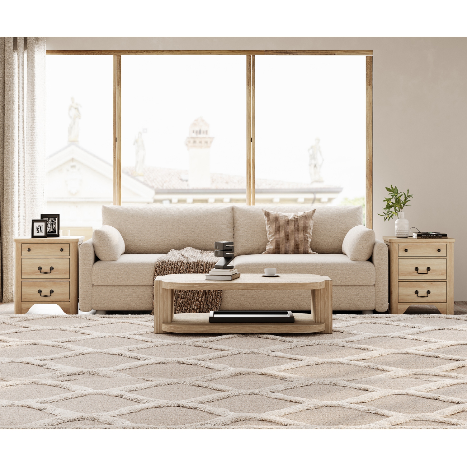 WAMPAT Farmhouse Nightstands Set of 2, 20.5" W End Table with Charging Station, Wooden Side Table with 3 Drawers, Oak End Table Side Table for