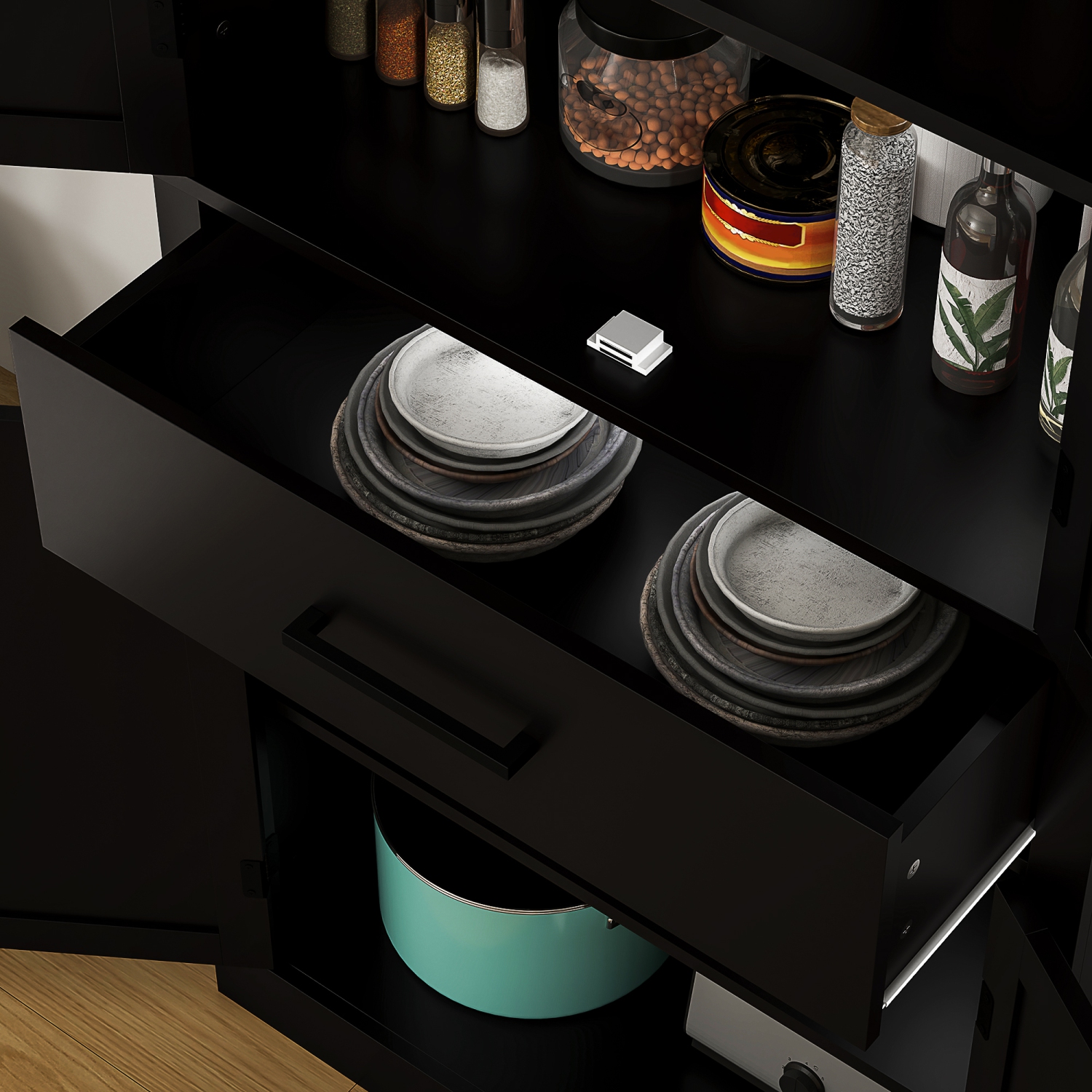 HOMCOM 72" Tall Kitchen Pantry Cabinet, Farmhouse Style Buffet Storage Cabinet, Freestanding, 4 Doors, 5-Tier Shelving, Drawer, Adjustable Shelves,