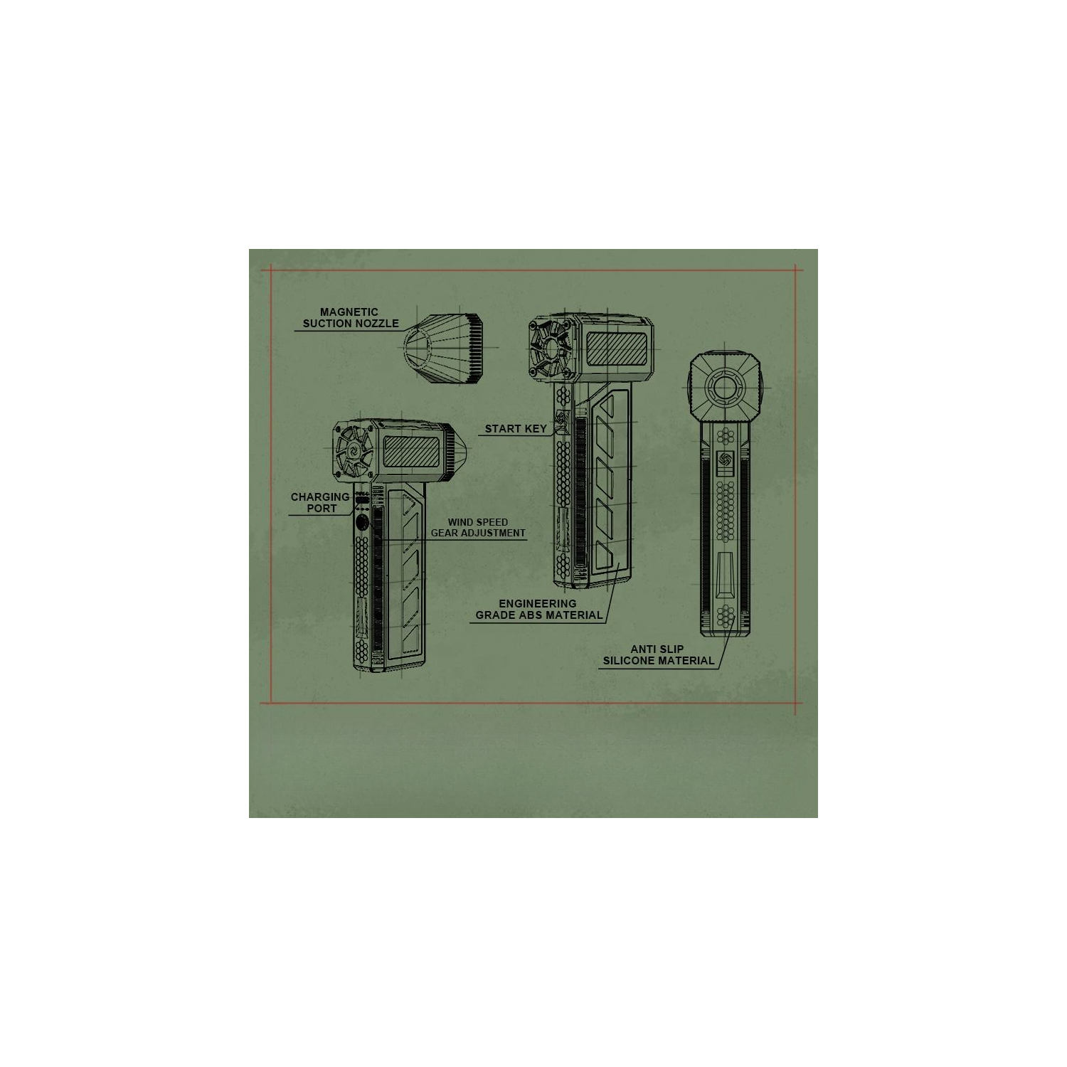 Dépoussiéreuse à air comprimé de 120000&nbsp;tr/min – Ventilateur turbo sans fil réglable à 3 vitesses – Noir