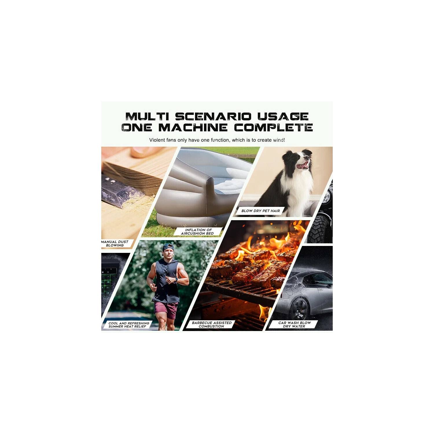 Dépoussiéreuse à air comprimé de 120000&nbsp;tr/min – Ventilateur turbo sans fil réglable à 3 vitesses – Noir
