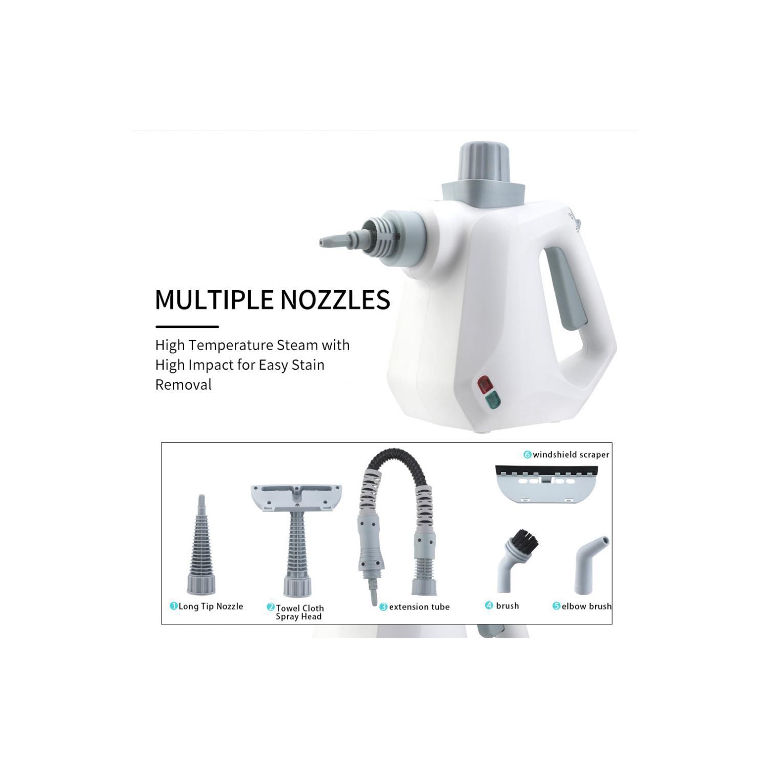 Handheld Steam Cleaner, Steamer for Cleaning with Safe Lock and 10 Accessory Kit for Cleaning Floor, Upholstery, Couch, Grout & Car -White