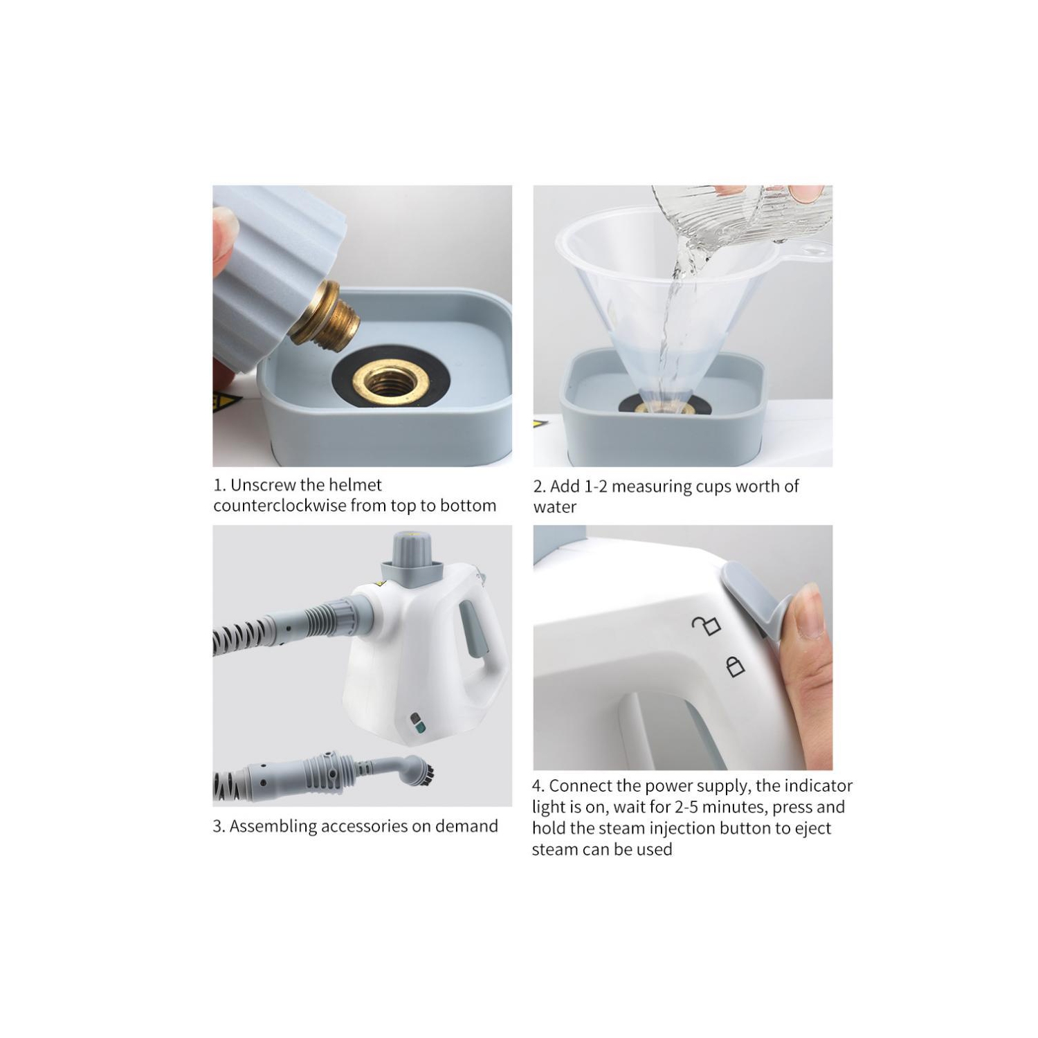 Handheld Steam Cleaner, Steamer for Cleaning with Safe Lock and 10 Accessory Kit for Cleaning Floor, Upholstery, Couch, Grout & Car -White