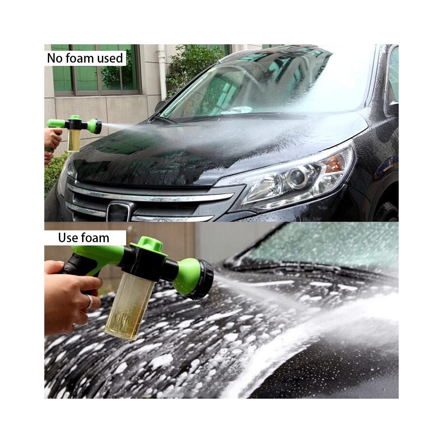 Pistolet mousse lave-auto , CAN Jet Wash Accessoires d'arrosage 8 Motifs d'arrosage réglables -Vert-Noir