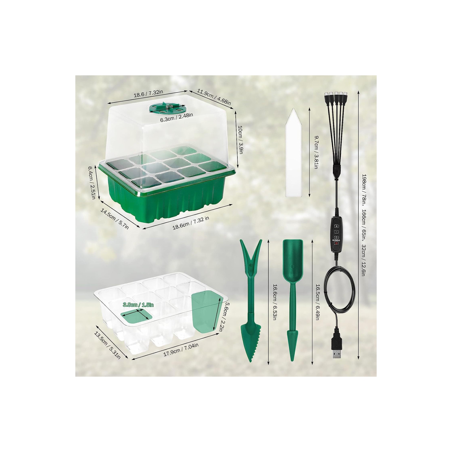 Seed Starter Tray with Lights, Seed Starter Kit with Humidity Dome, Seedling Starter Trays for Planting Seeds- Green