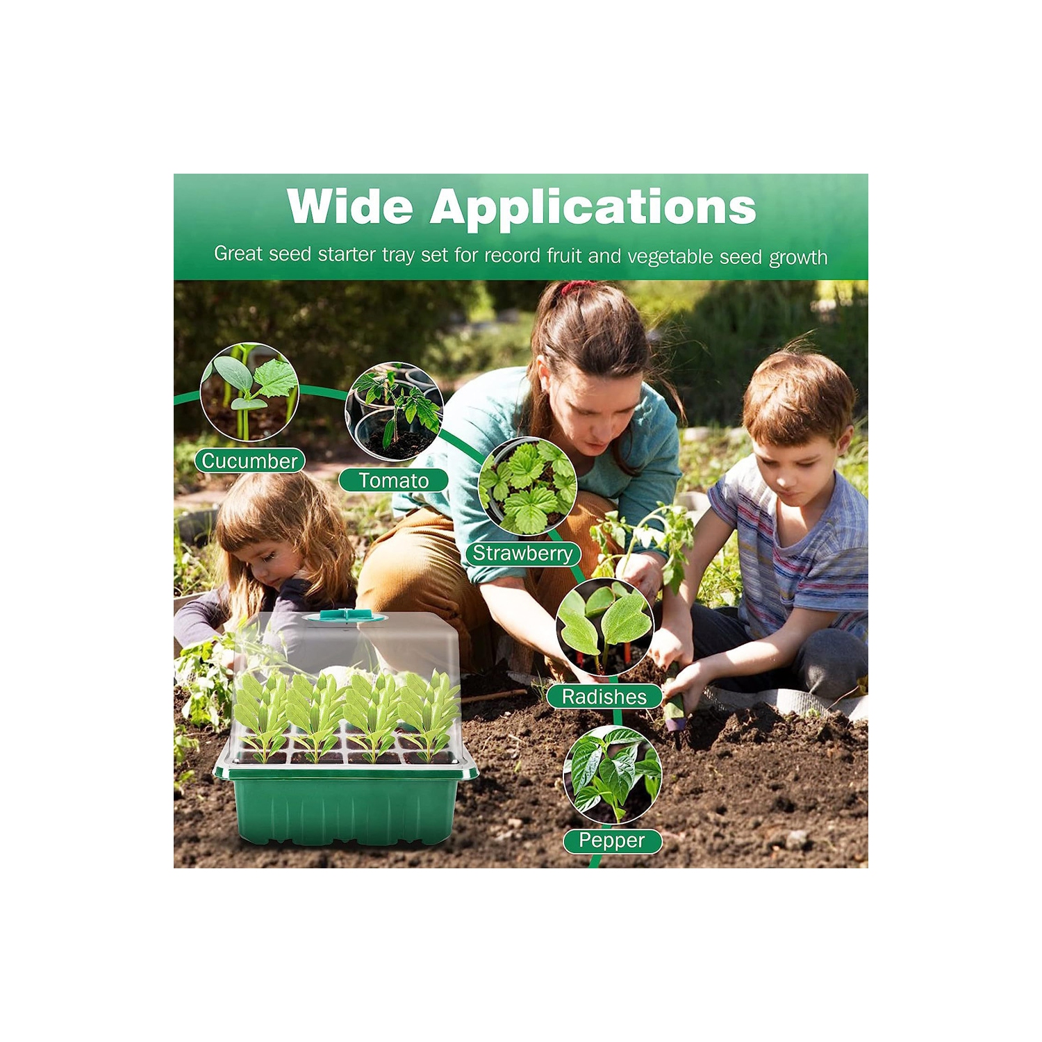 Seed Starter Tray with Lights, Seed Starter Kit with Humidity Dome, Seedling Starter Trays for Planting Seeds- Green