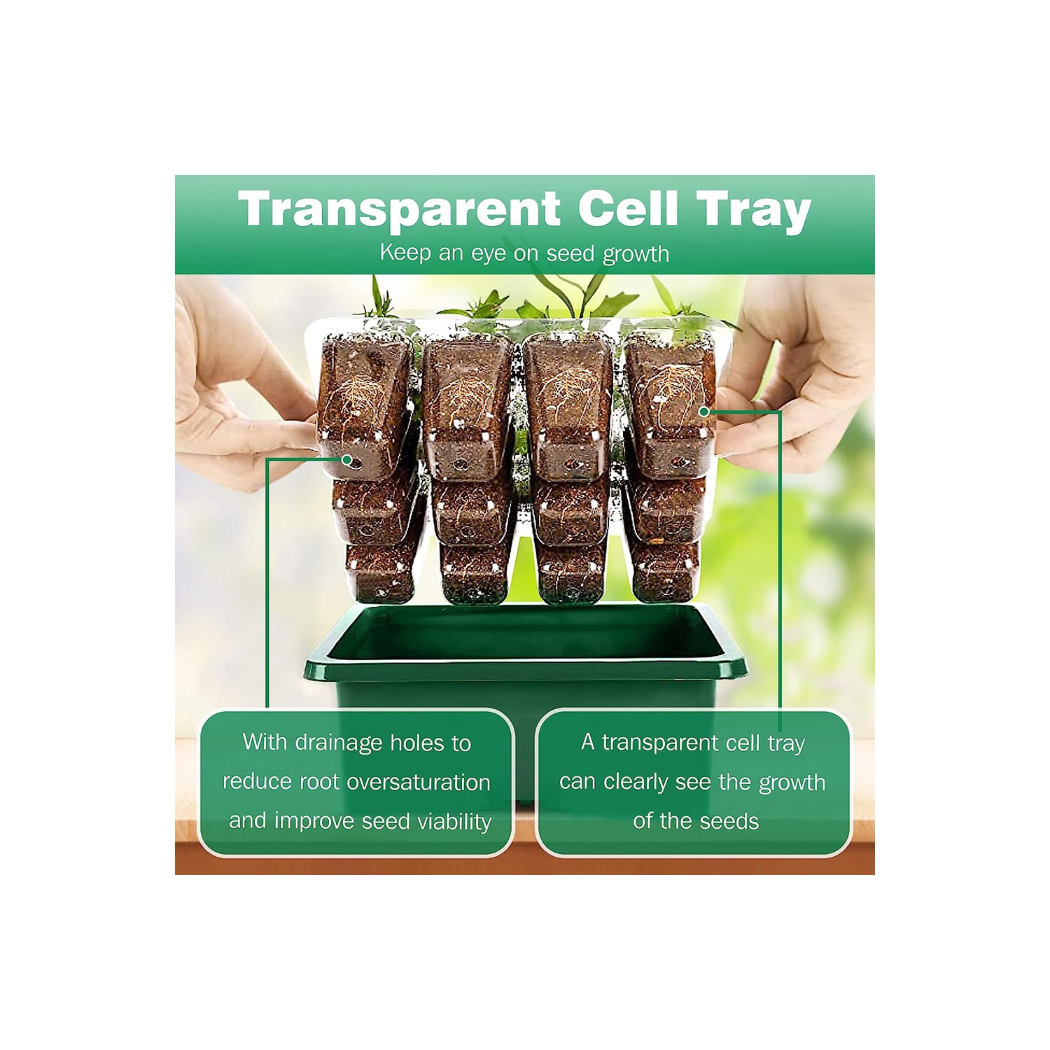 Seed Starter Tray with Lights, Seed Starter Kit with Humidity Dome, Seedling Starter Trays for Planting Seeds- Green