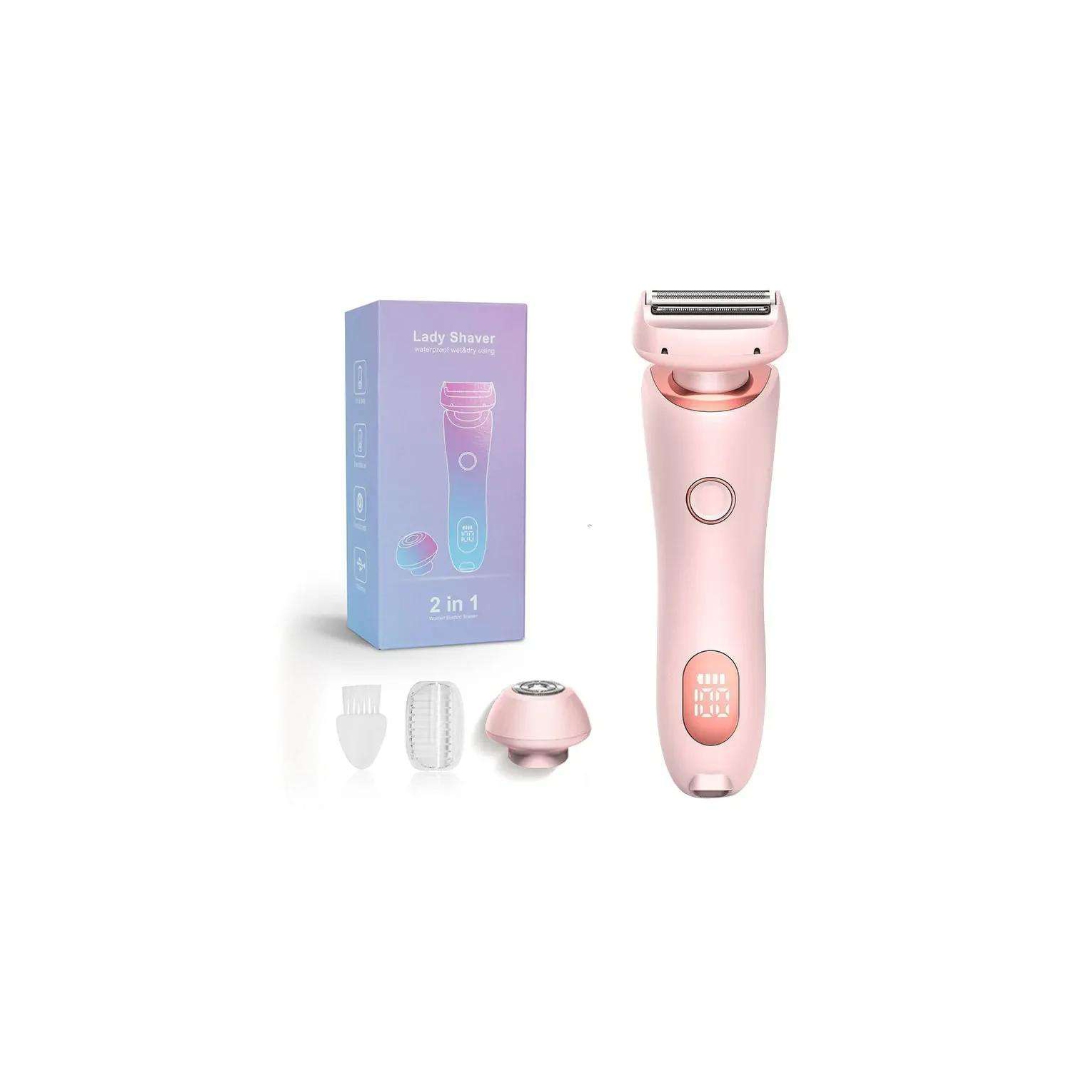 Rasoir électrique pour Femmes , 2 en 1 Bikini Tondeuse pour le visage Épilation pour aisselles Jambes coupe-corps imperméable Femmes - Rose