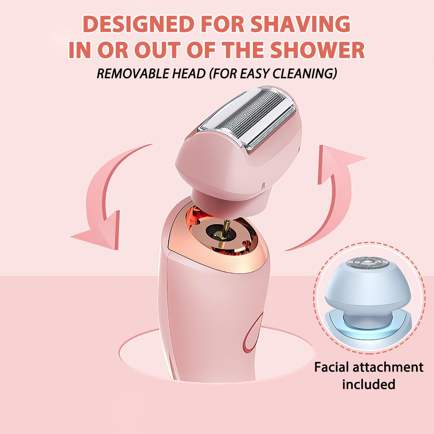 Rasoir électrique pour Femmes , 2 en 1 Bikini Tondeuse pour le visage Épilation pour aisselles Jambes coupe-corps imperméable Femmes - Rose