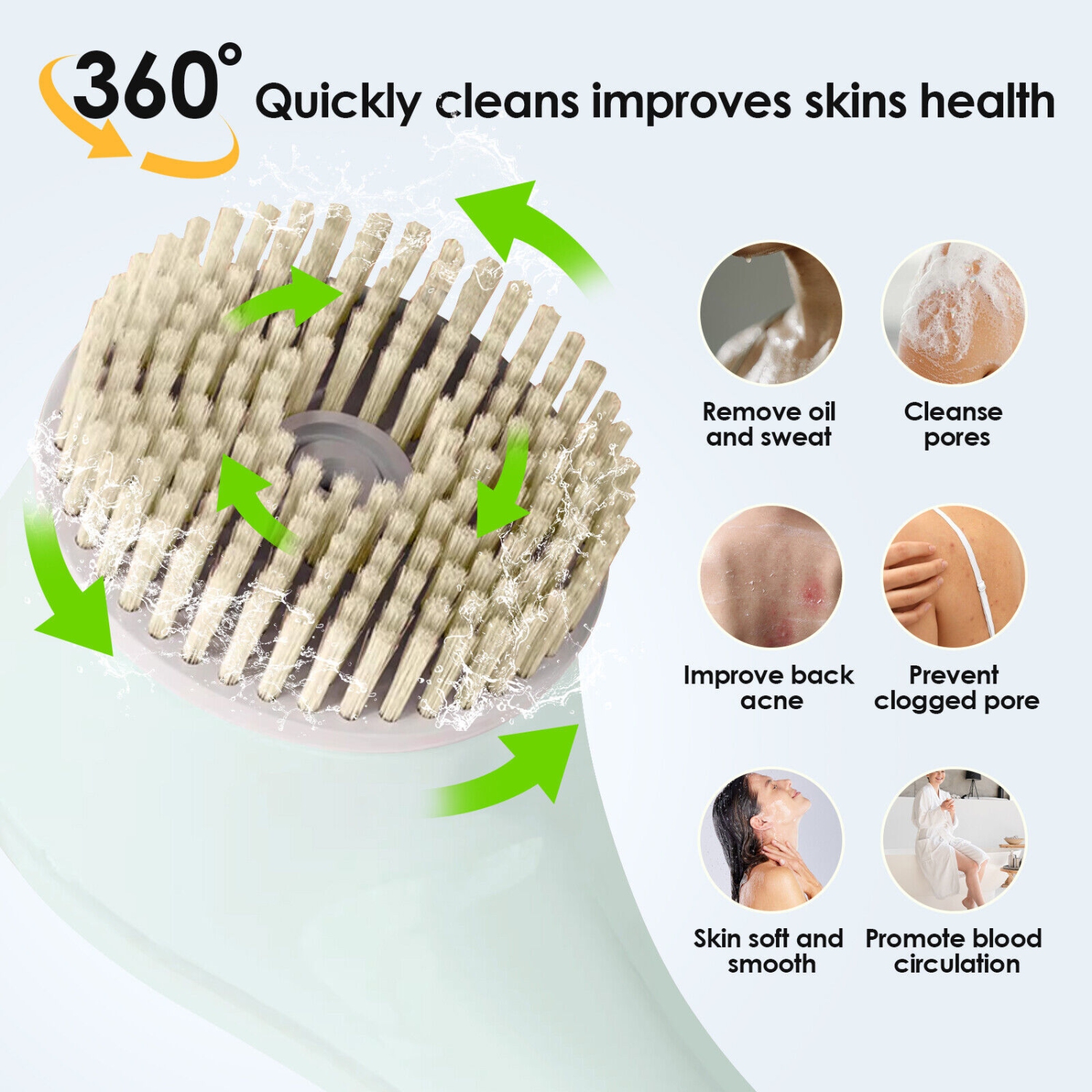 Brosse électrique pour le bain à long manche, brosse arrière rechargeable pour la douche avec 6 têtes de brosse de douche