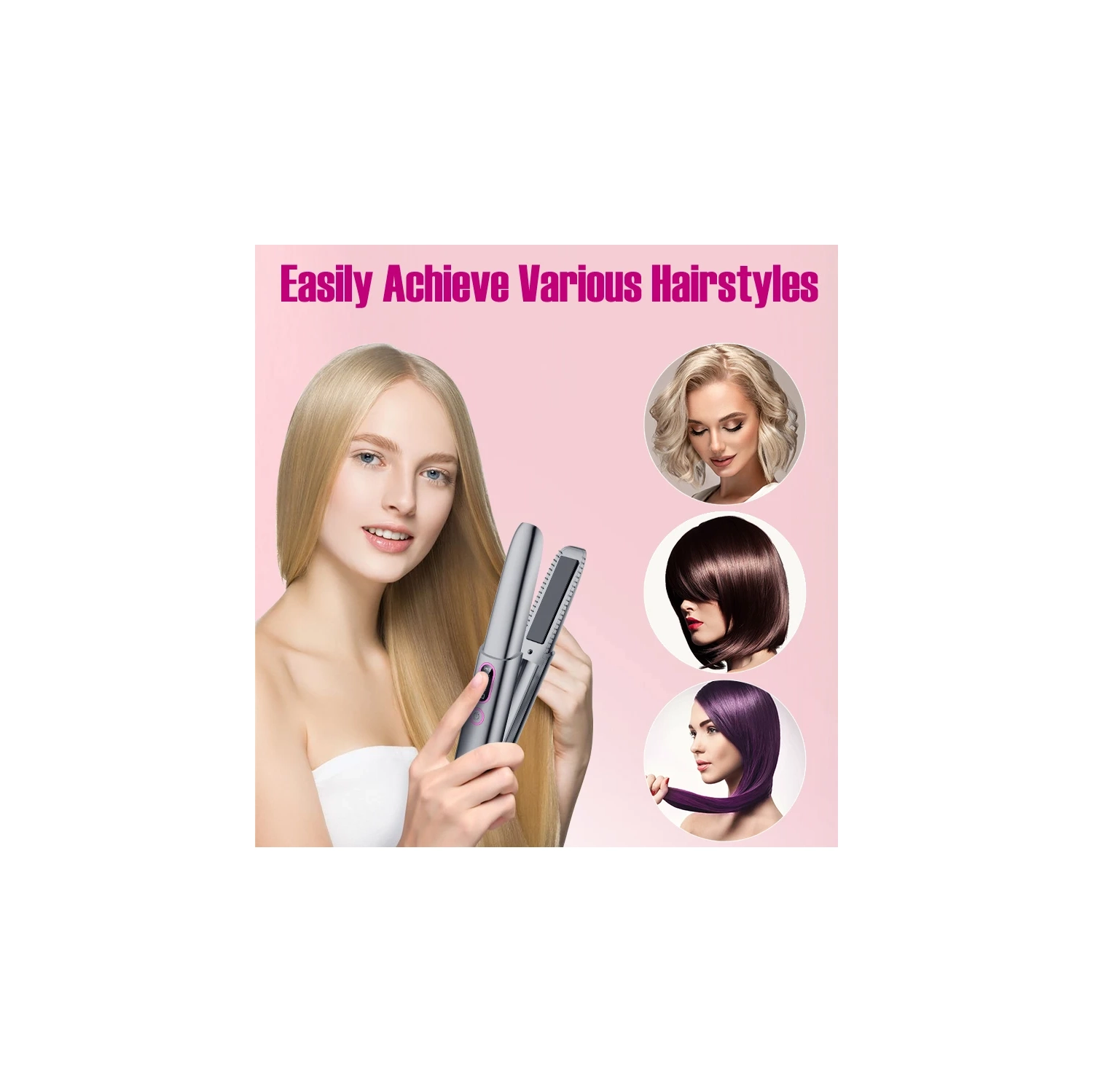 Fer plat portatif sans fil, fer plat de voyage pour cheveux, mini fer plat rechargeable USB-C à chaleur rapide