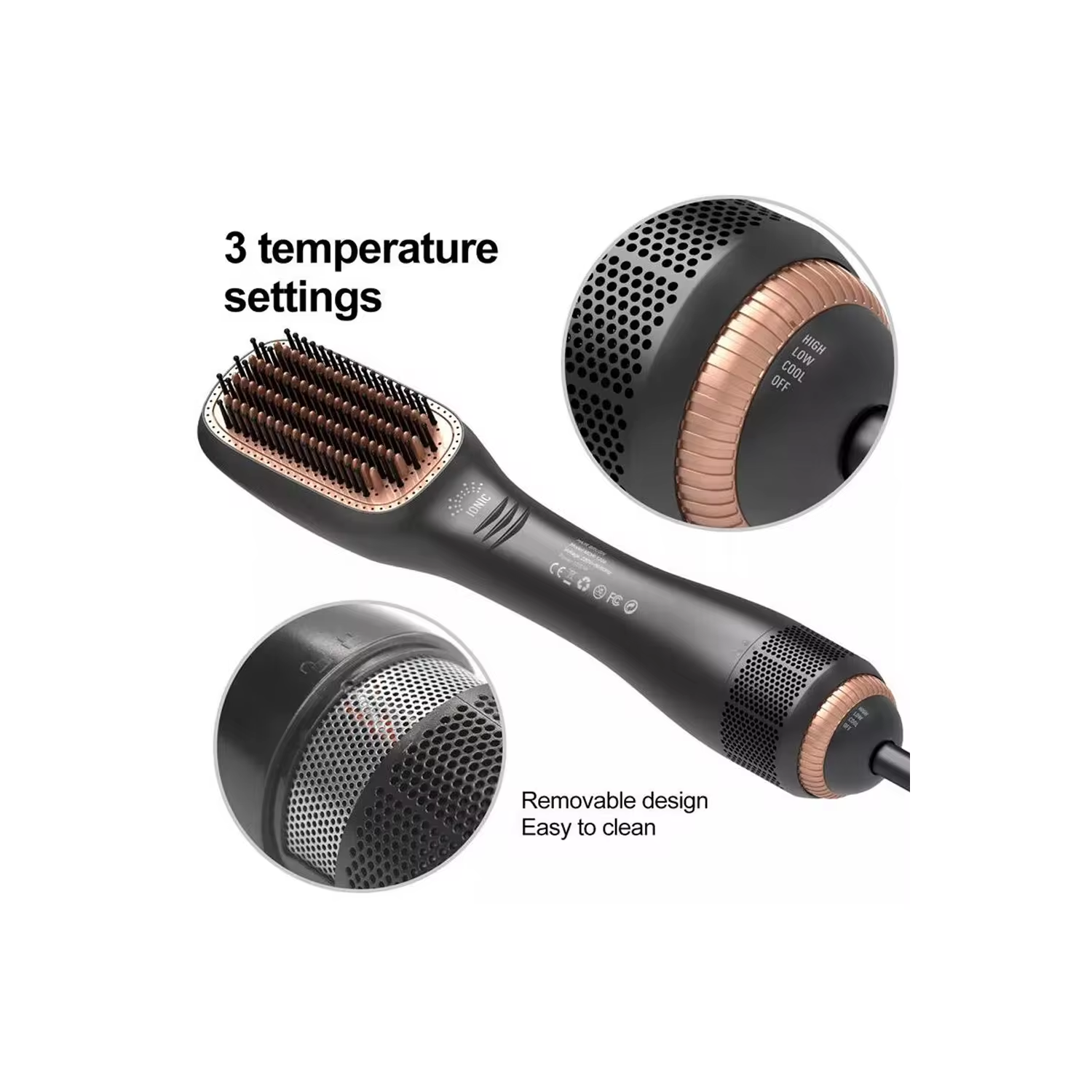 Hair Dryer Brush, Hair Straightener Brush with Negative Ionic Hot Comb Straightener, Hair Styling Tools for Women - Grey