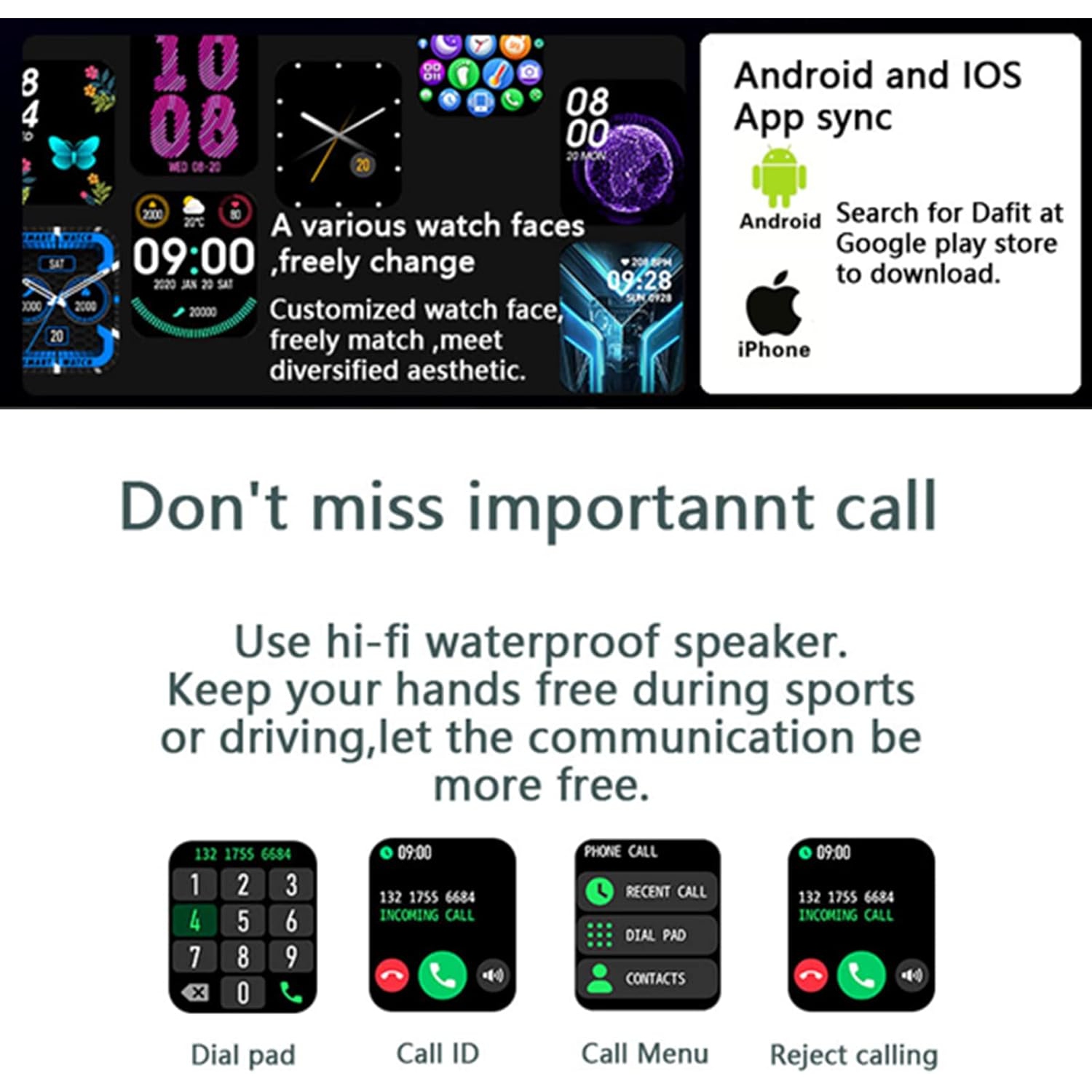 Montres intelligentes pour hommes, moniteur d'activité extérieur étanche avec appel Bluetooth - Gris