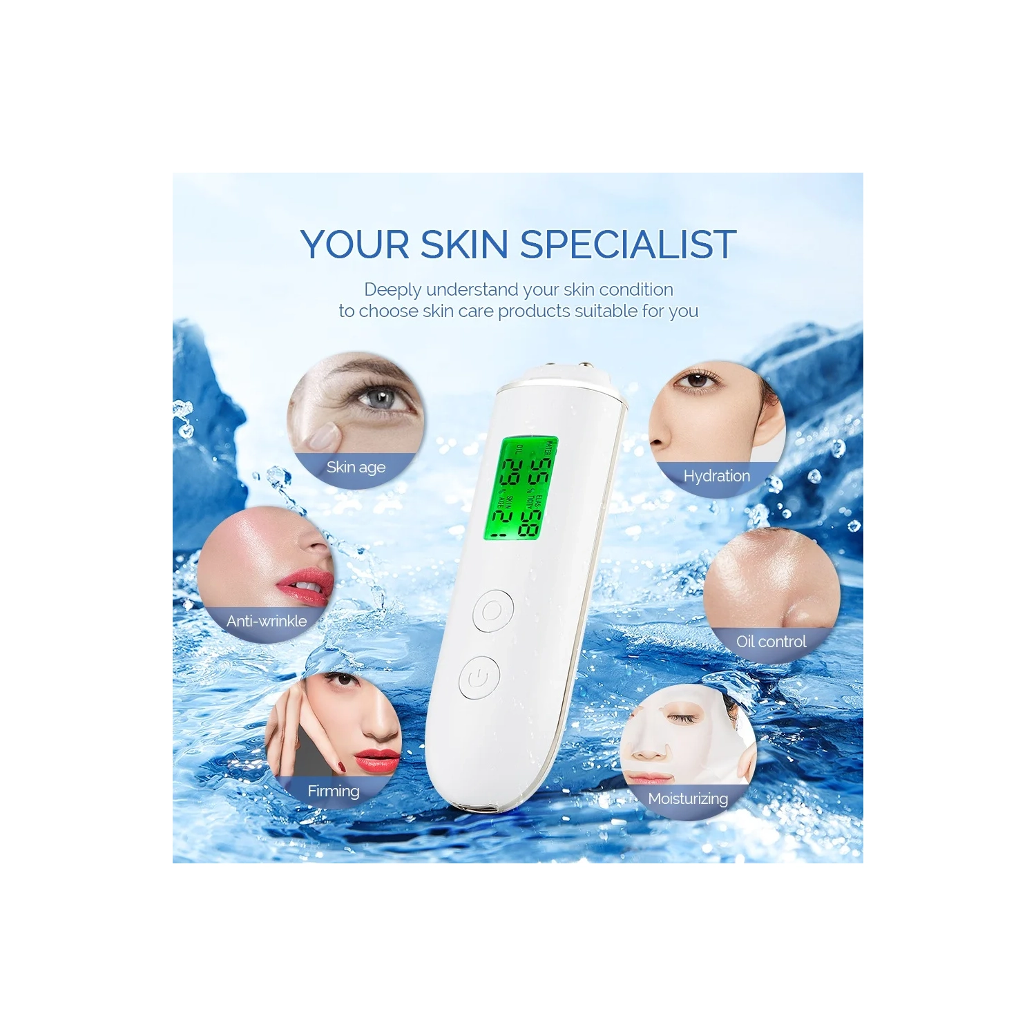 Testeur de peau Huile et Huile Analyseur de peau Eau de peau Elastique Test d'âge de peau Détecteur d'agent fluorescent - Blanc