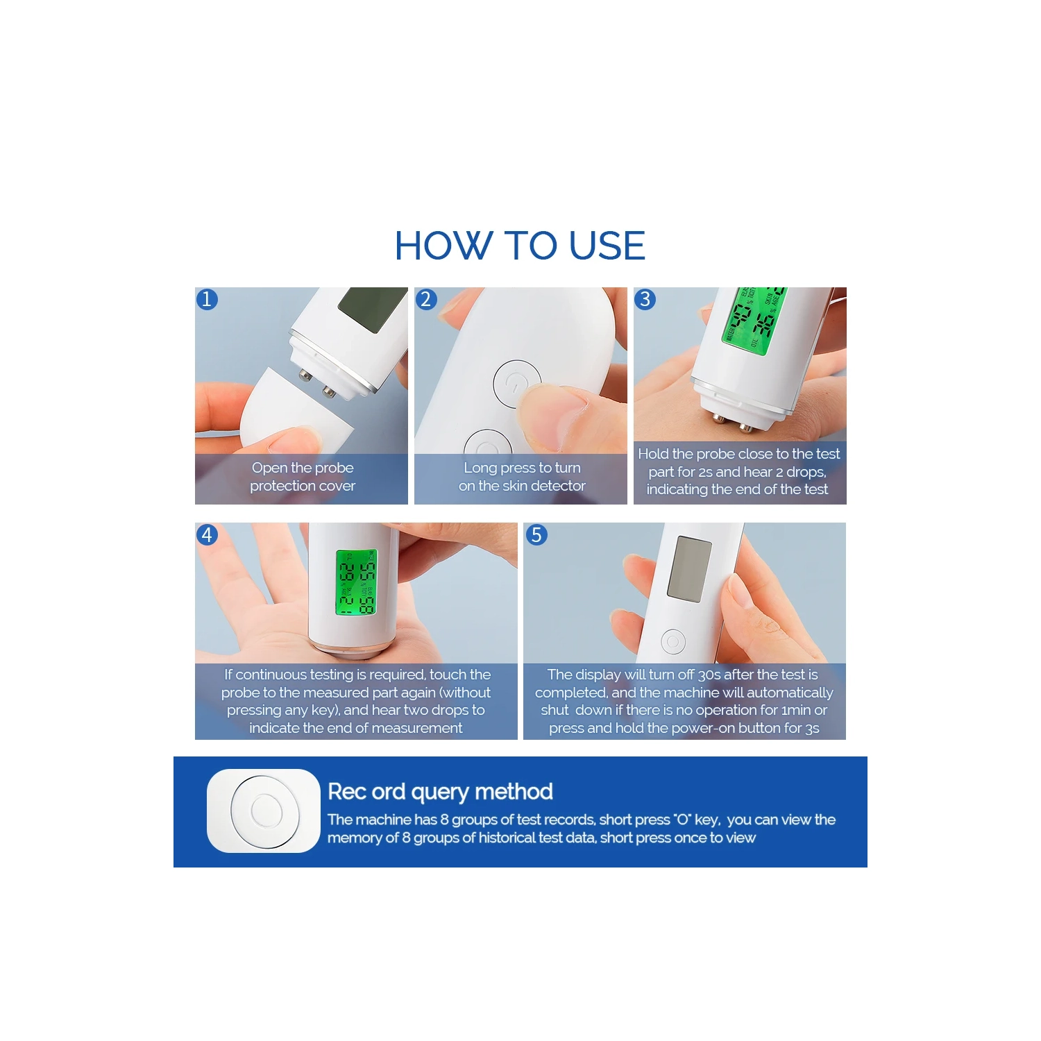 Testeur de peau Huile et Huile Analyseur de peau Eau de peau Elastique Test d'âge de peau Détecteur d'agent fluorescent - Blanc