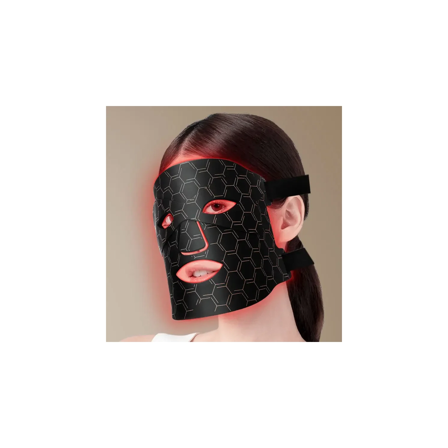Masque thérapeutique à lumière rouge avec masque pour les yeux - 7 couleurs Beauté LED Masque pour soins faciaux à la maison - Noir
