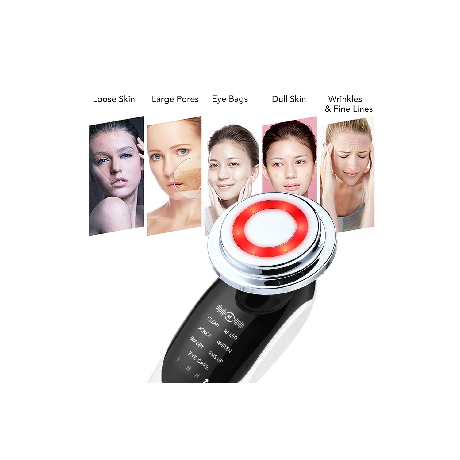 Appareil de beauté 7 en 1 EMS Microcurrent Appareil de levage du visage Machine à lever la peau Vibromasseur anti-rides pour le visage - Blanc