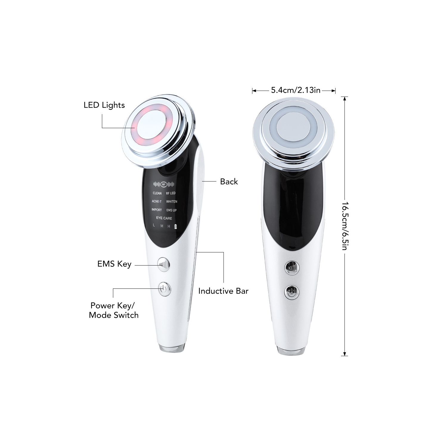 Appareil de beauté 7 en 1 EMS Microcurrent Appareil de levage du visage Machine à lever la peau Vibromasseur anti-rides pour le visage - Blanc