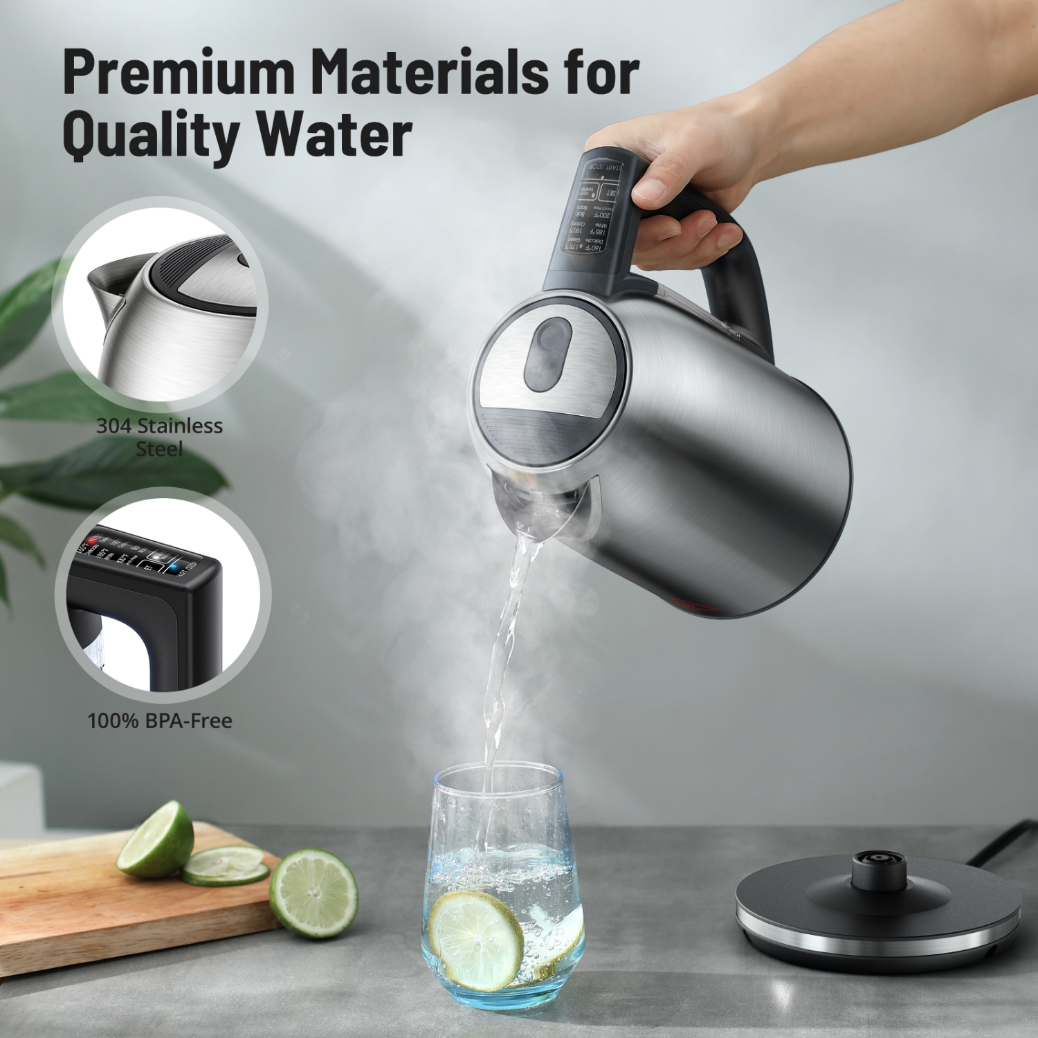 Electric Kettle Stainless Steel, Paris Rhône 1.7 Liter Cordless Hot Water Boiler Electric Tea Kettle