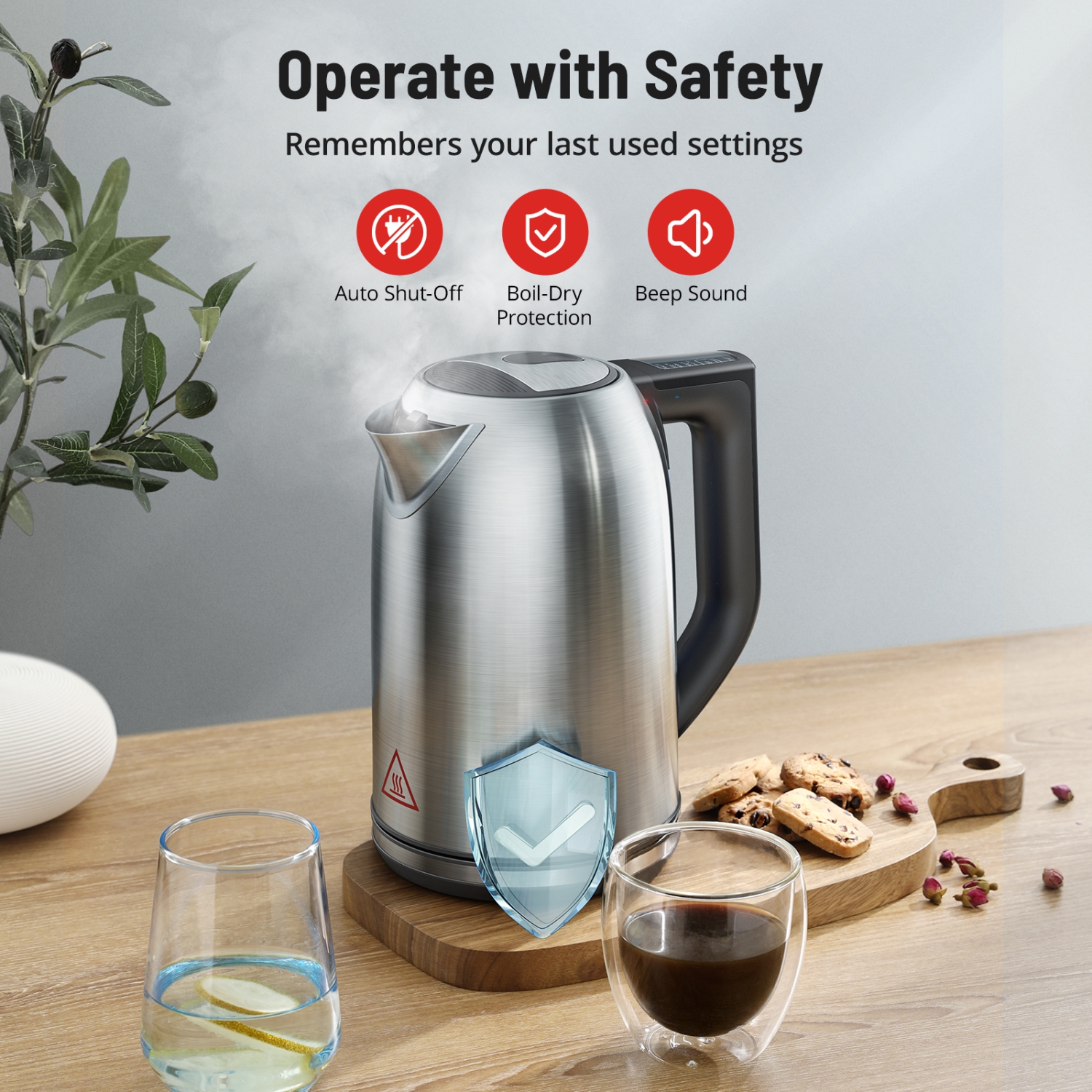 Electric Kettle Stainless Steel, Paris Rhône 1.7 Liter Cordless Hot Water Boiler Electric Tea Kettle