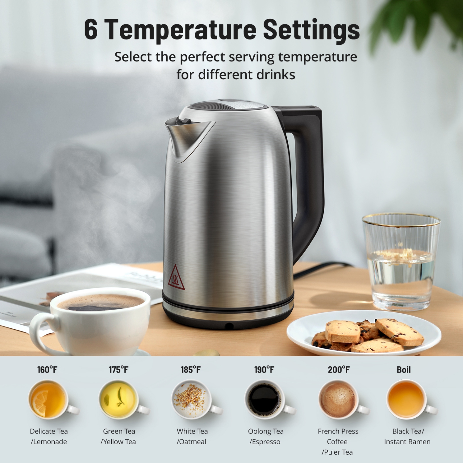 Electric Kettle Stainless Steel, Paris Rhône 1.7 Liter Cordless Hot Water Boiler Electric Tea Kettle