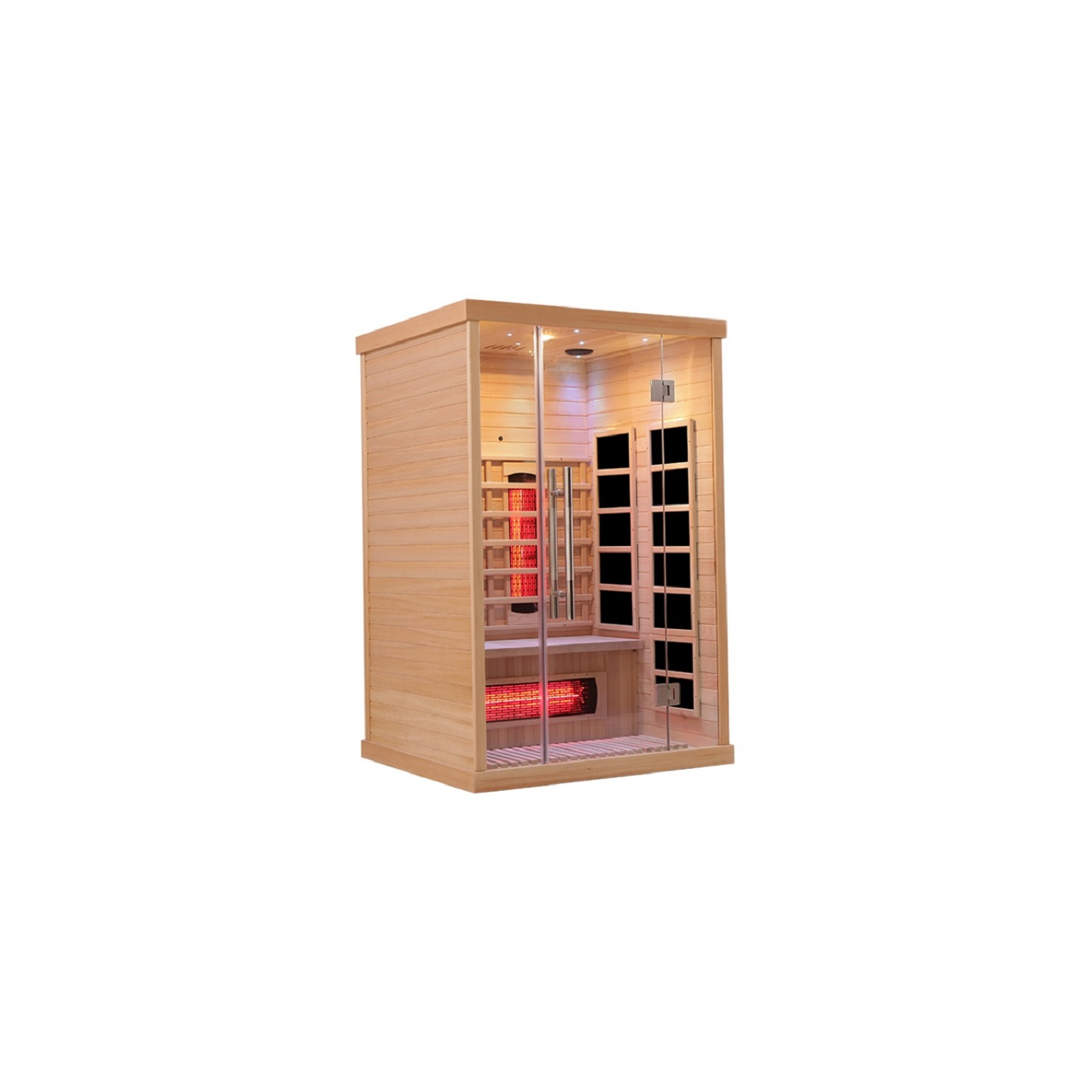 Blisspod Venetian 2-Person Full Spectrum Indoor Premium Canadian Hemlock Low EMF Sauna 10 Heaters Chromotherapy Reflexology