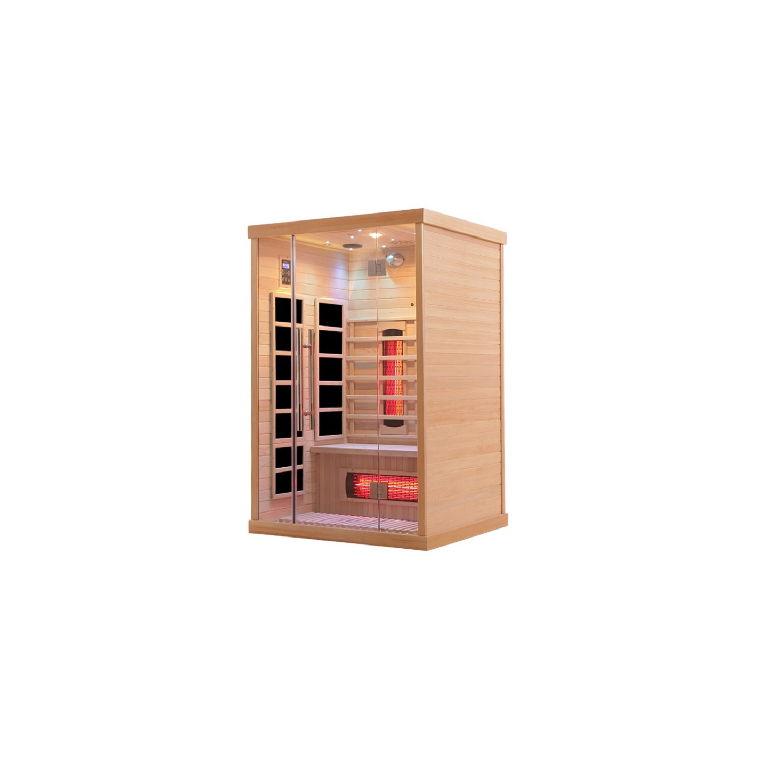 Blisspod Venetian 2-Person Full Spectrum Indoor Premium Canadian Hemlock Low EMF Sauna 10 Heaters Chromotherapy Reflexology